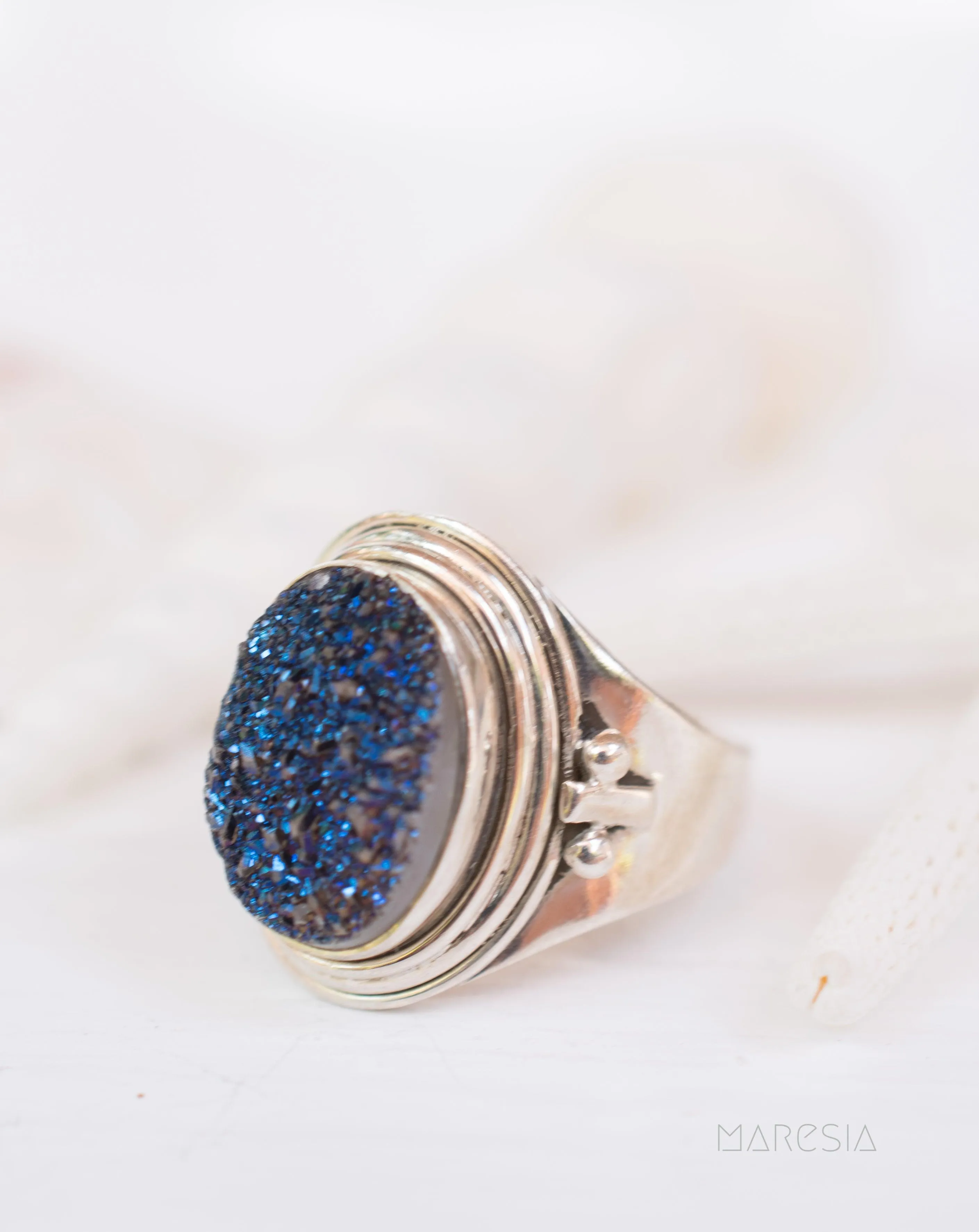 Sterling Silver Rings Blue Druzy Quartz Ring  ~ Sterling Silver 925 ~ SMR096
