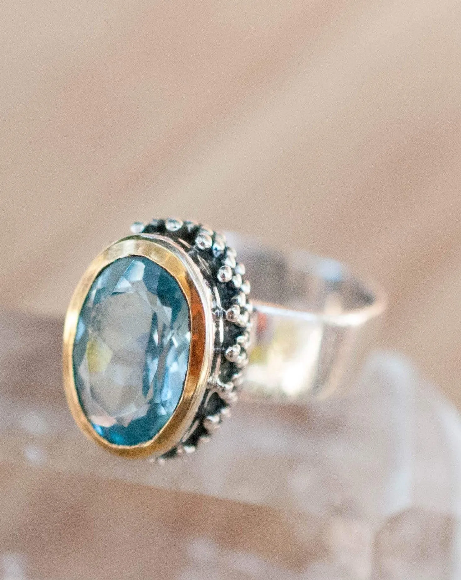 Sterling Silver Rings Blue Topaz Ring ~ Sterling Silver 925 and Gold Vermeil ~ MR019