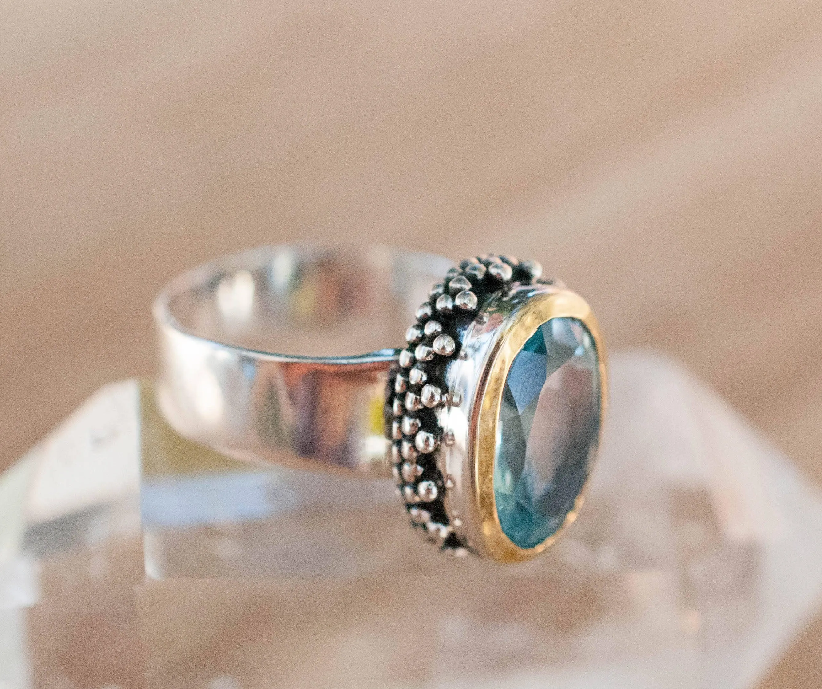 Sterling Silver Rings Blue Topaz Ring ~ Sterling Silver 925 and Gold Vermeil ~ MR019