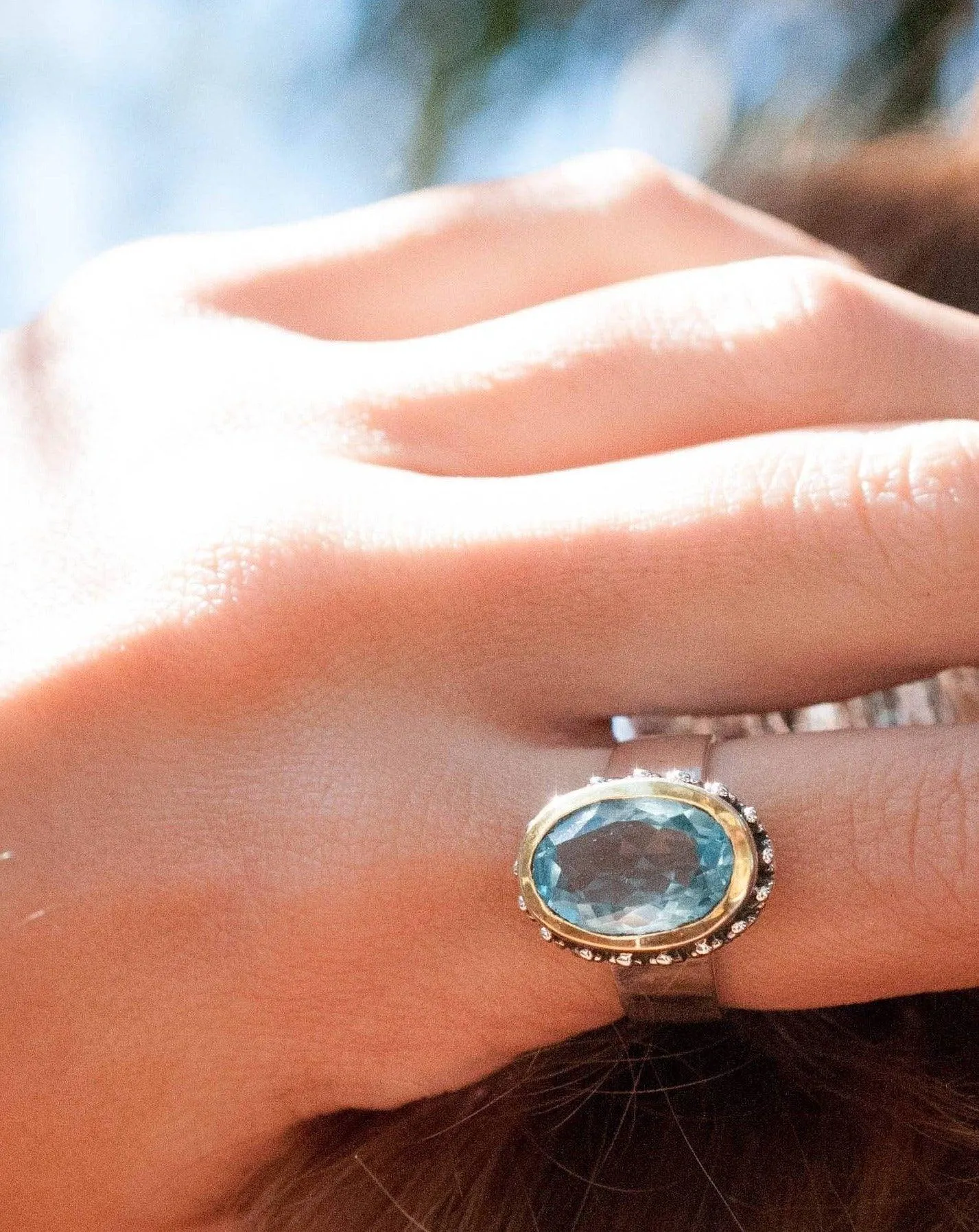 Sterling Silver Rings Blue Topaz Ring ~ Sterling Silver 925 and Gold Vermeil ~ MR019