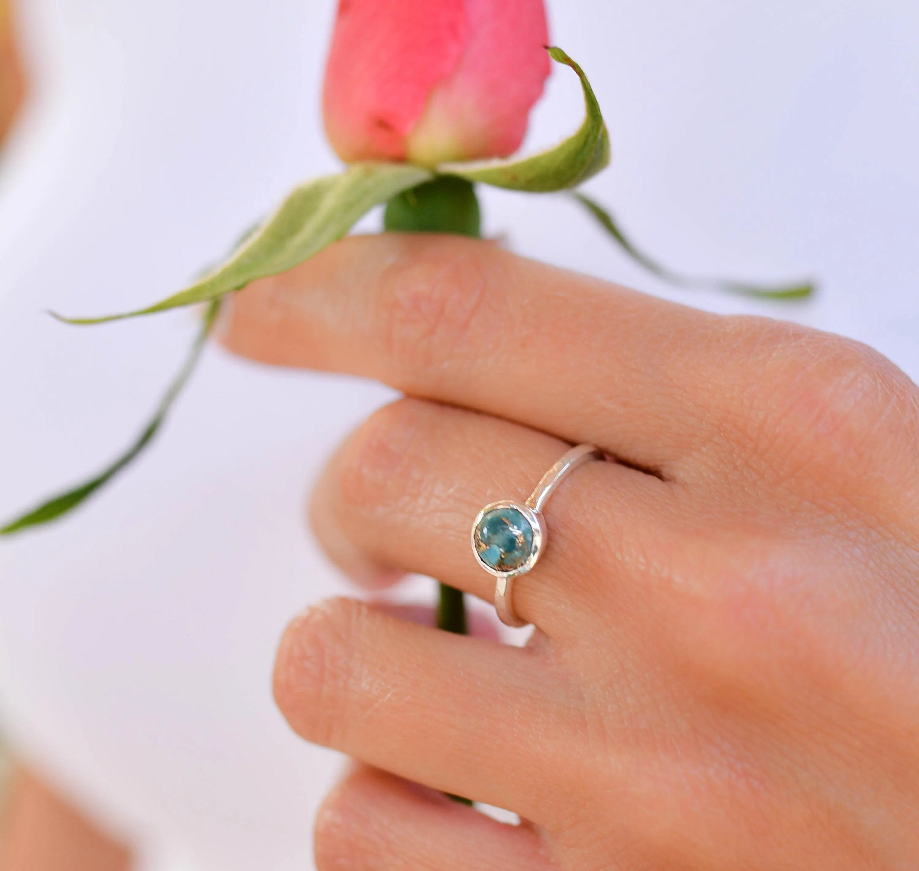 Sterling Silver Rings Copper Turquoise Ring ~  Sterling Silver 925 ~ MR238