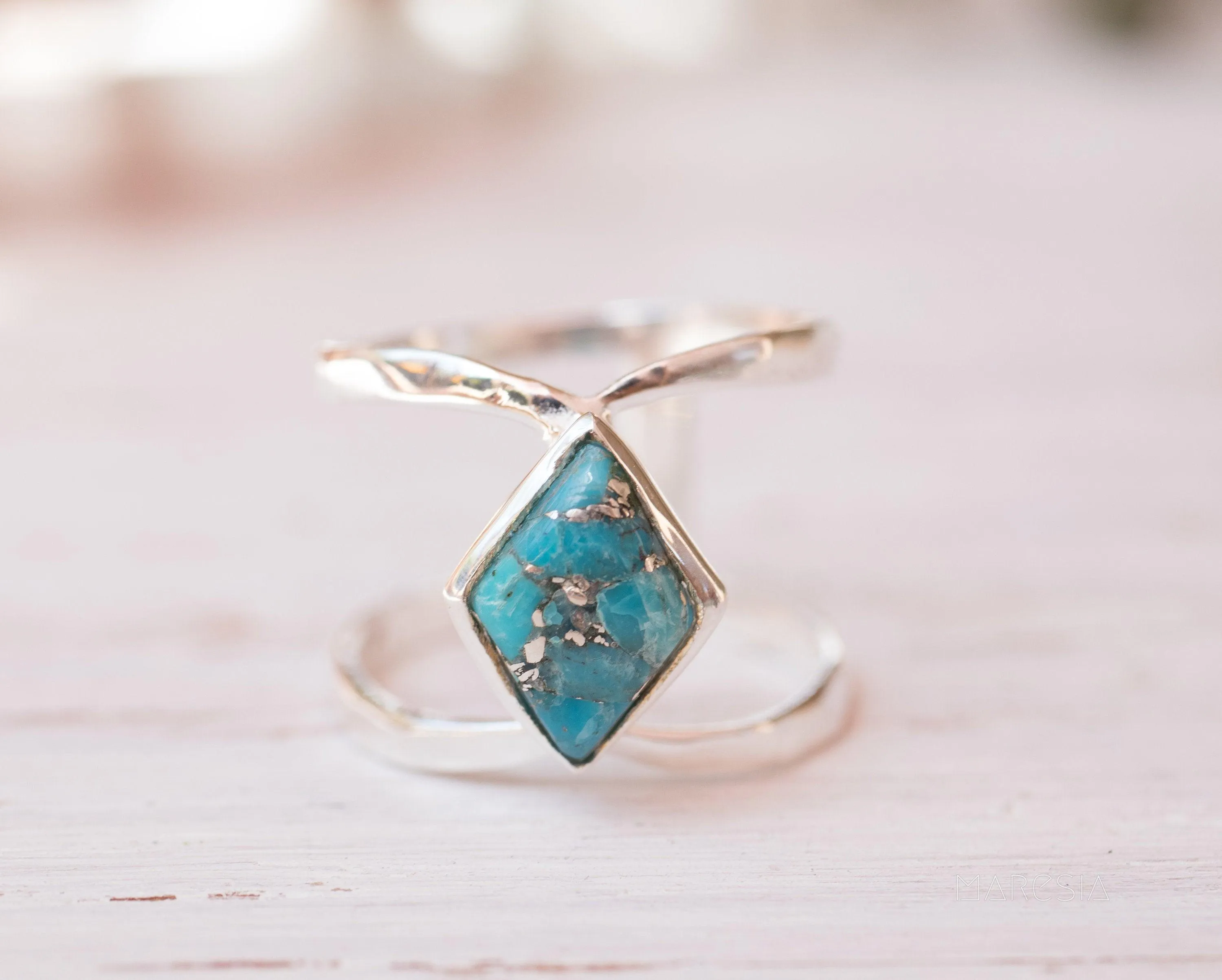 Sterling Silver Rings Copper Turquoise Ring~Sterling Silver 925 ~ MR143A