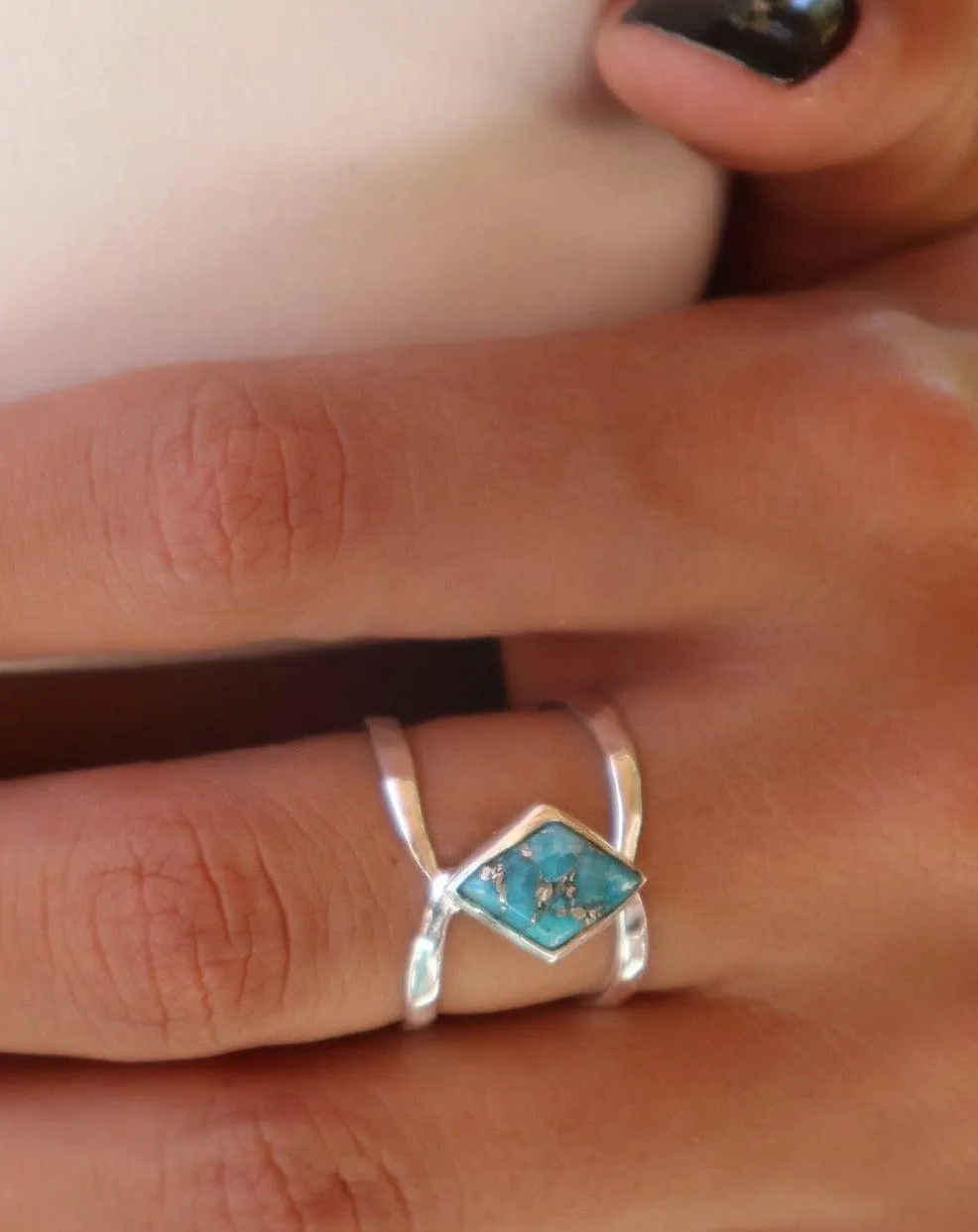 Sterling Silver Rings Copper Turquoise Ring~Sterling Silver 925 ~ MR143A