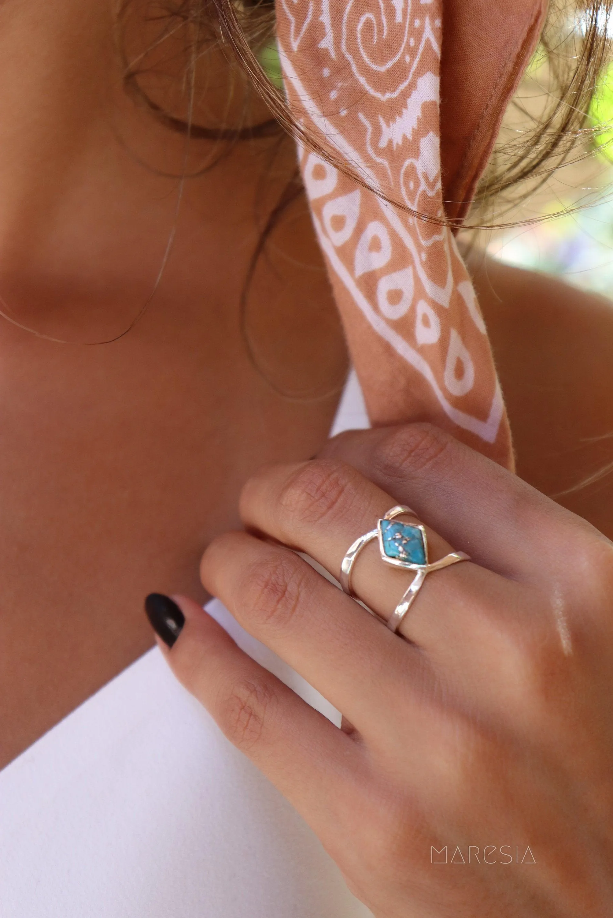 Sterling Silver Rings Copper Turquoise Ring~Sterling Silver 925 ~ MR143A