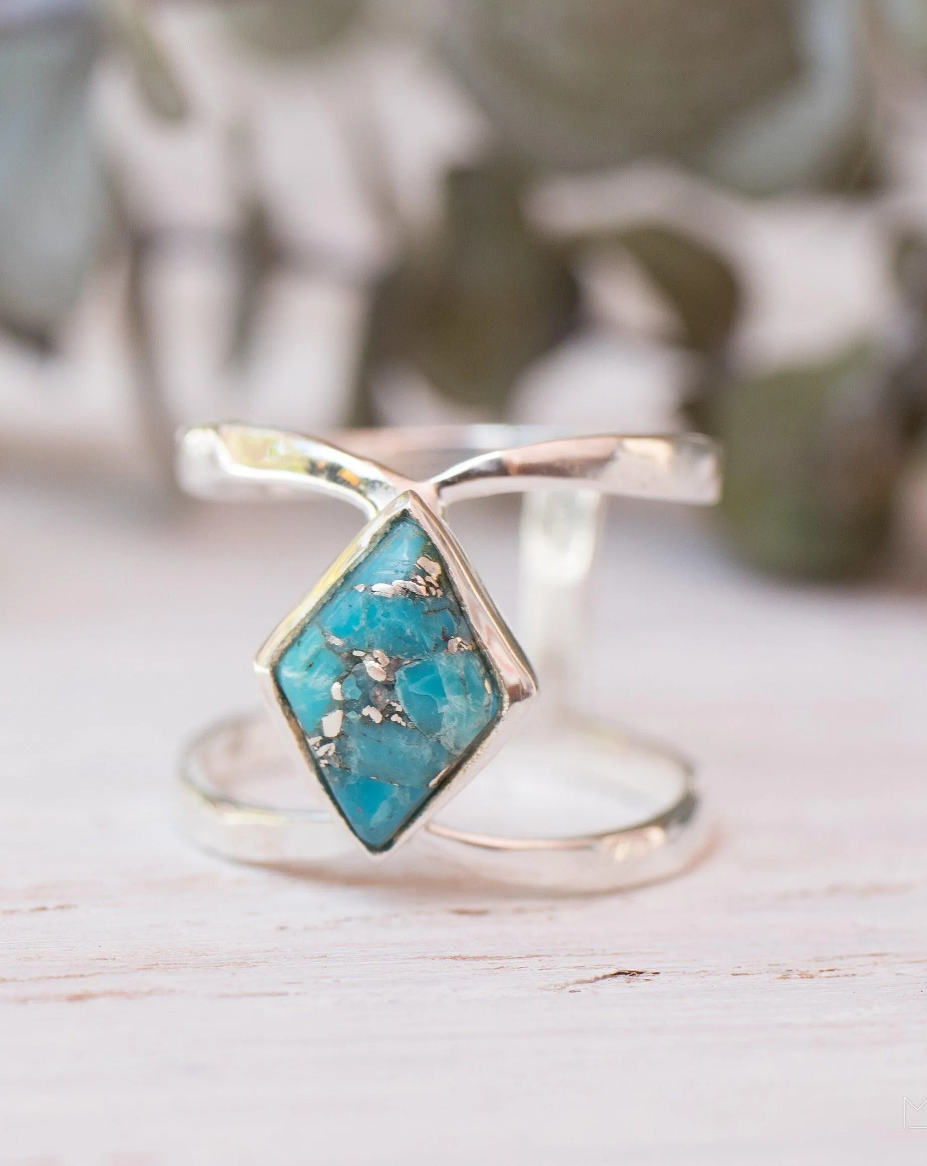 Sterling Silver Rings Copper Turquoise Ring~Sterling Silver 925 ~ MR143A
