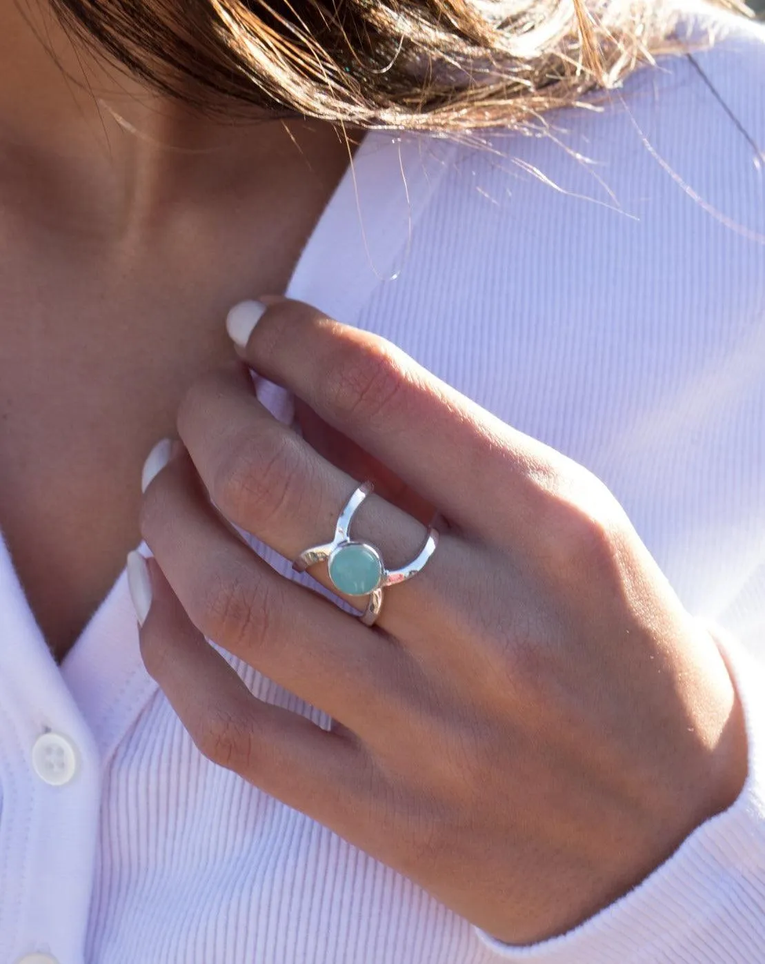 Sterling Silver Rings Honolulu Double Band Ring ~Aqua Chalcedony  ~Sterling Silver 925 ~ MR181