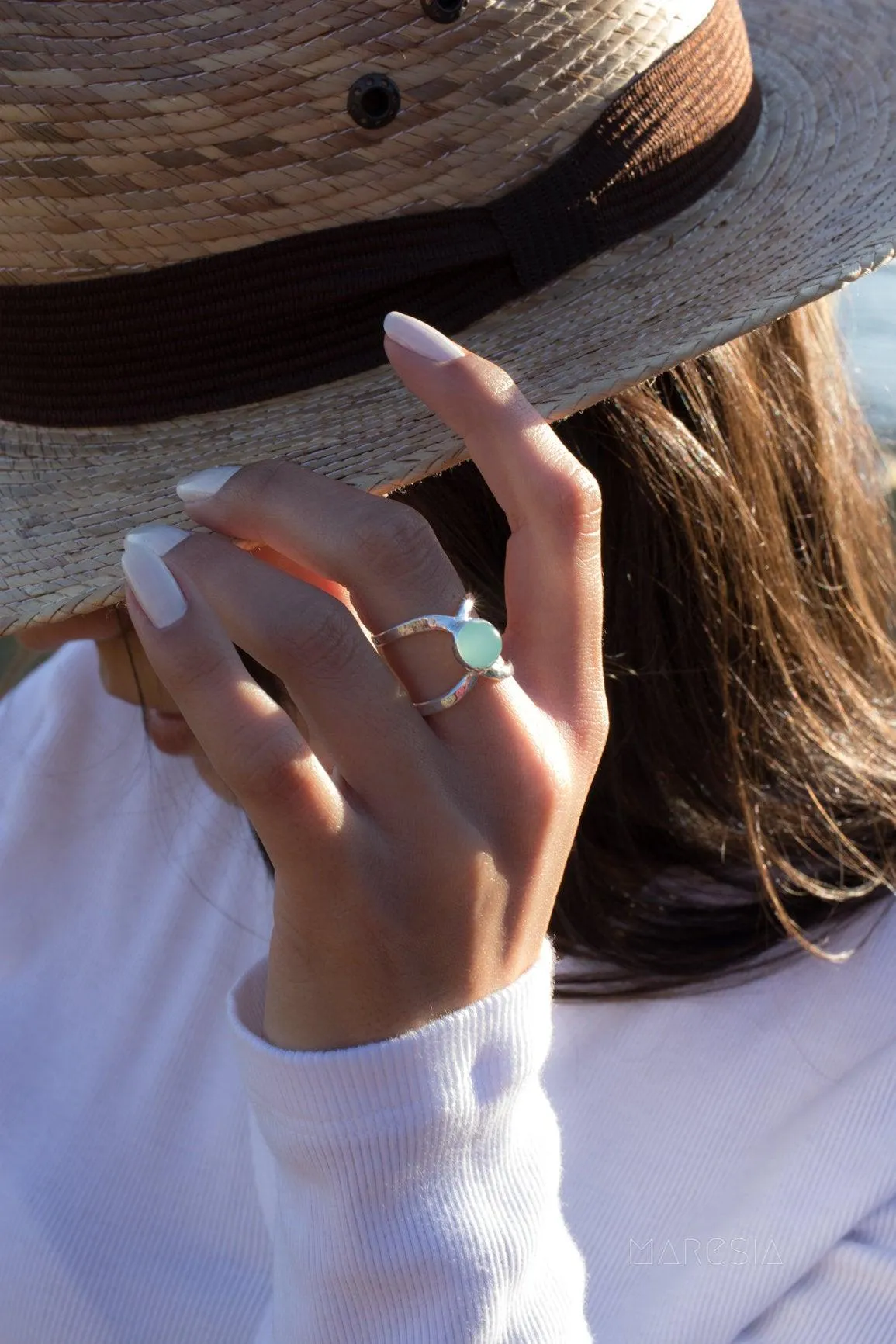 Sterling Silver Rings Honolulu Double Band Ring ~Aqua Chalcedony  ~Sterling Silver 925 ~ MR181