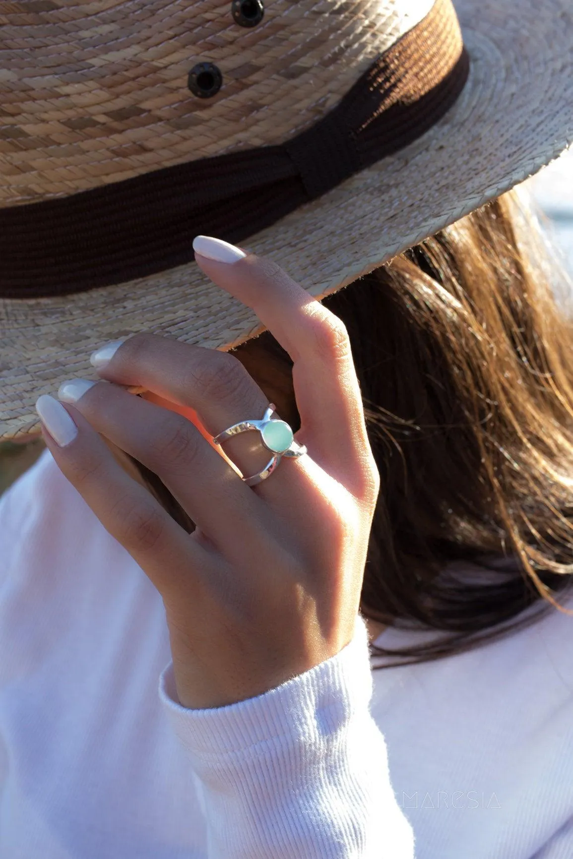 Sterling Silver Rings Honolulu Double Band Ring ~Aqua Chalcedony  ~Sterling Silver 925 ~ MR181