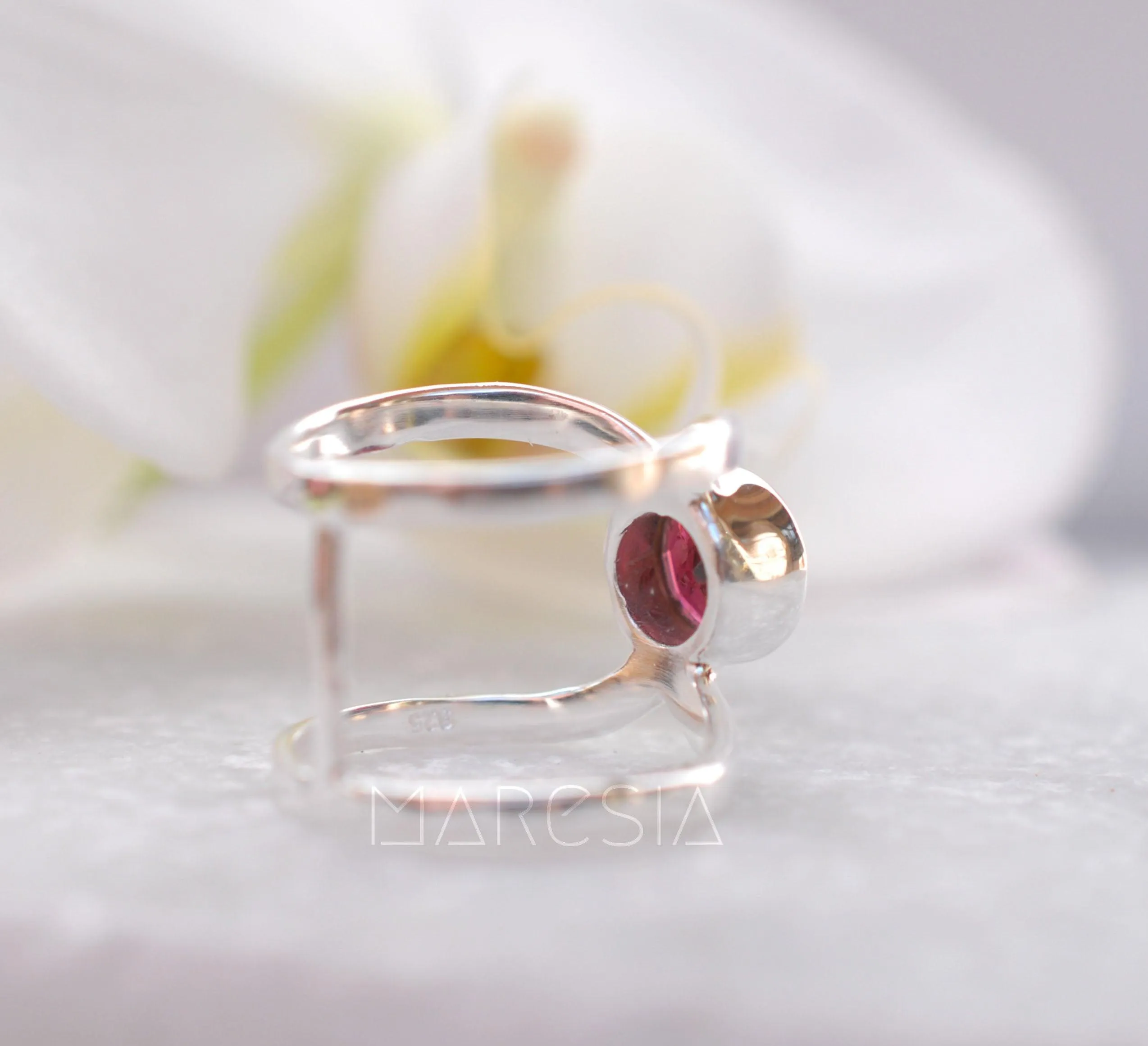 Sterling Silver Rings Honolulu Double Band Ring ~  Garnet ~ Sterling Silver 925 ~ MR006