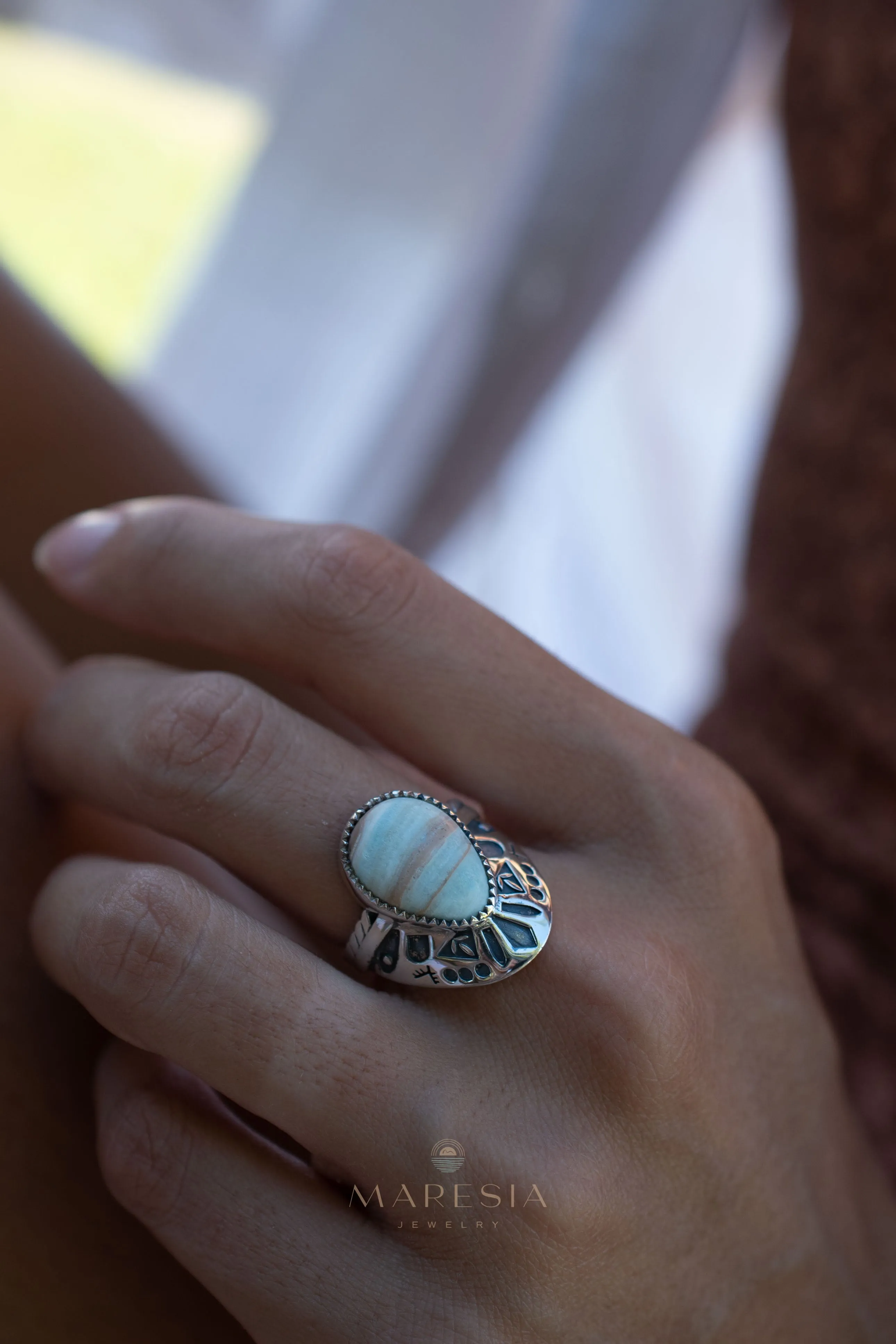 Sterling Silver Rings Jand Ring ~ Blue Aragonite ~ Sterling Silver 925 ~ SMR173