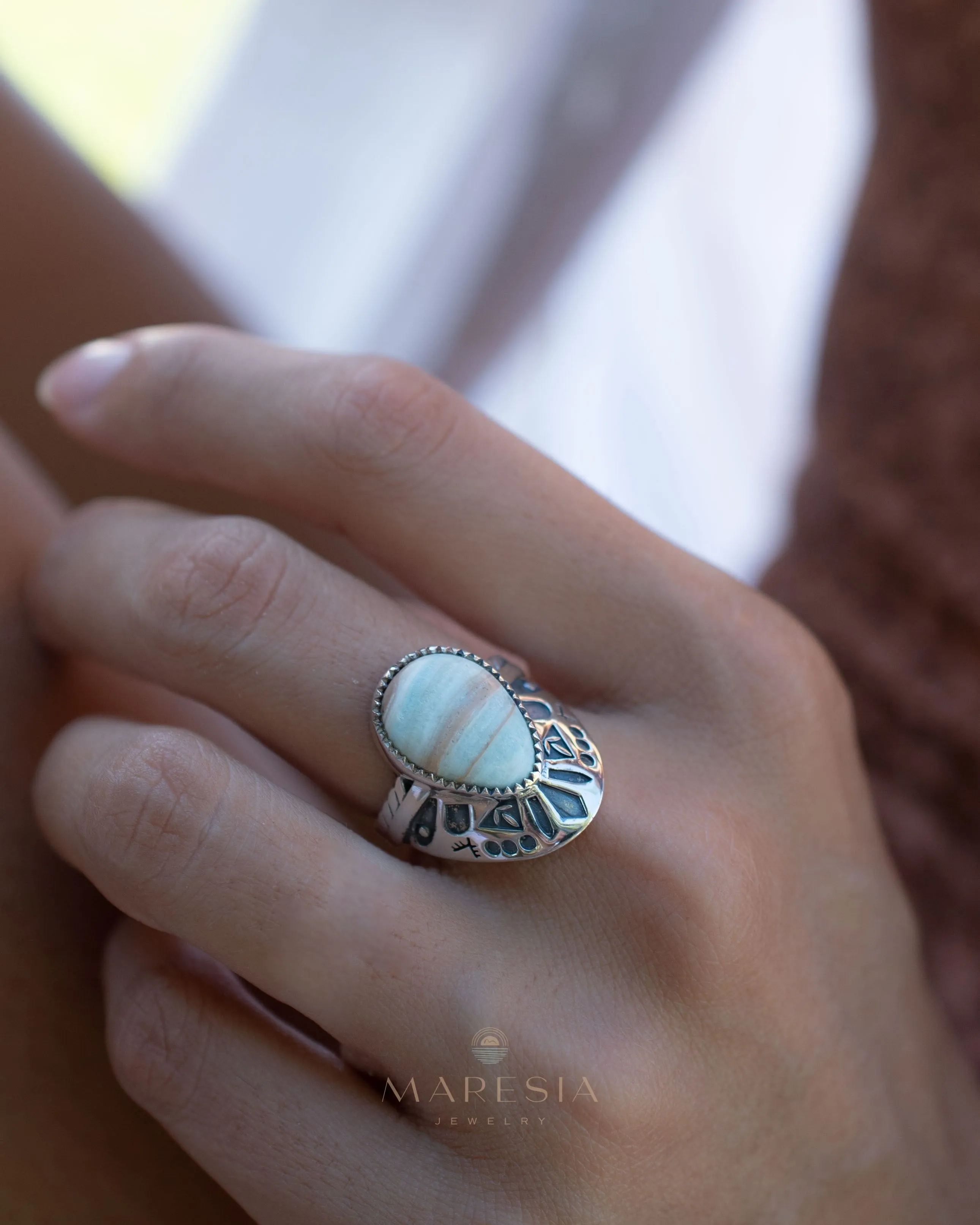 Sterling Silver Rings Jand Ring ~ Blue Aragonite ~ Sterling Silver 925 ~ SMR173