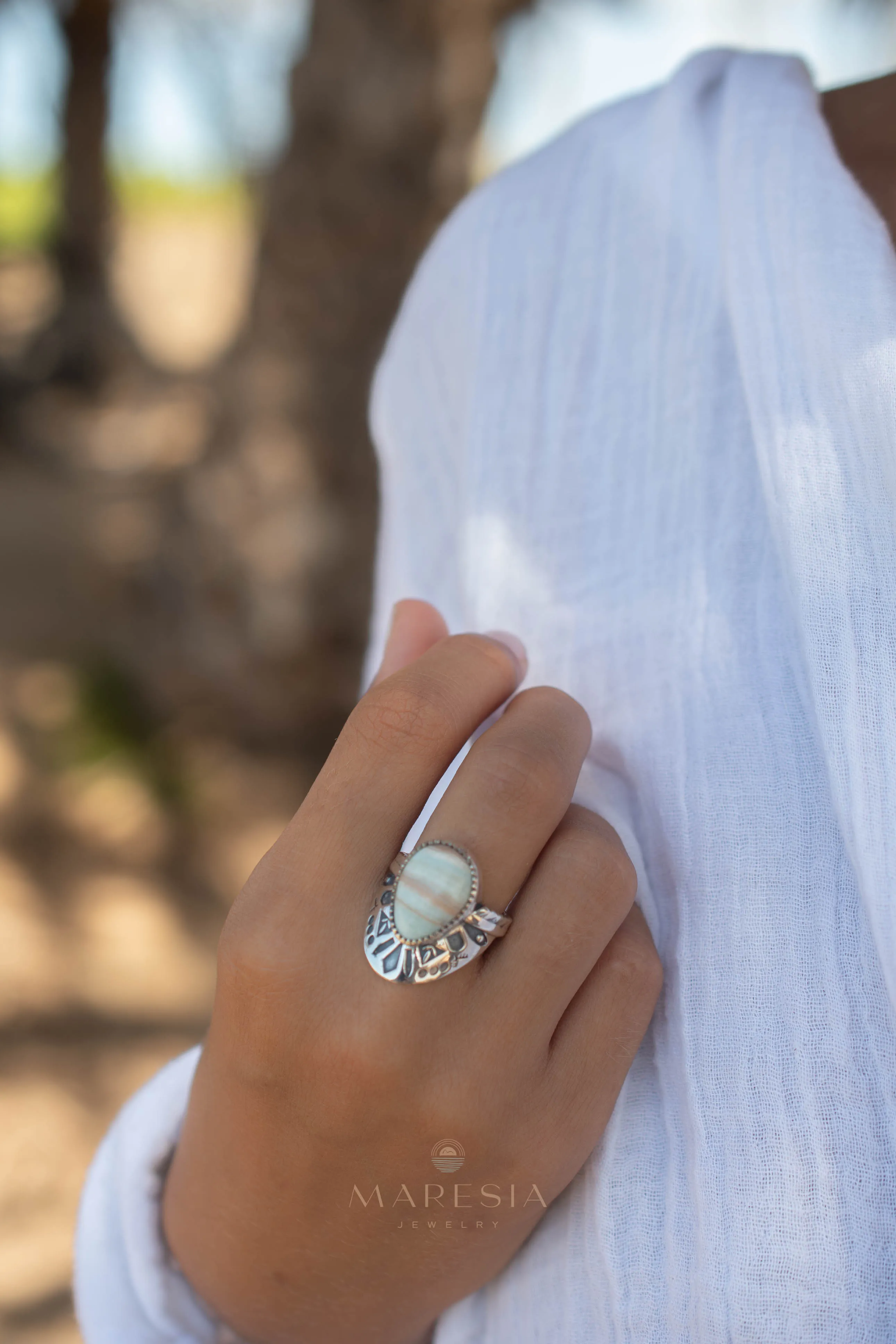 Sterling Silver Rings Jand Ring ~ Blue Aragonite ~ Sterling Silver 925 ~ SMR173