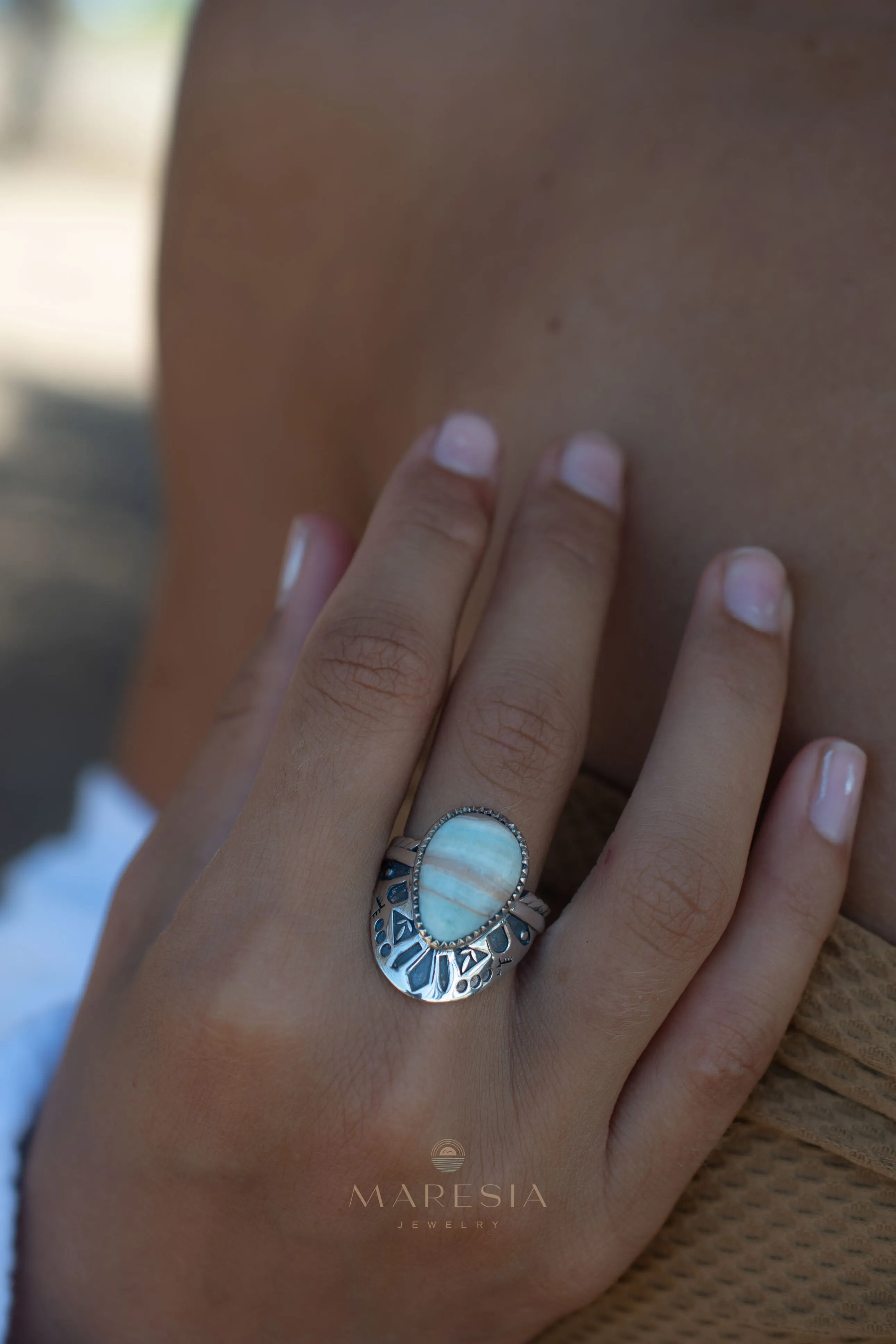 Sterling Silver Rings Jand Ring ~ Blue Aragonite ~ Sterling Silver 925 ~ SMR173