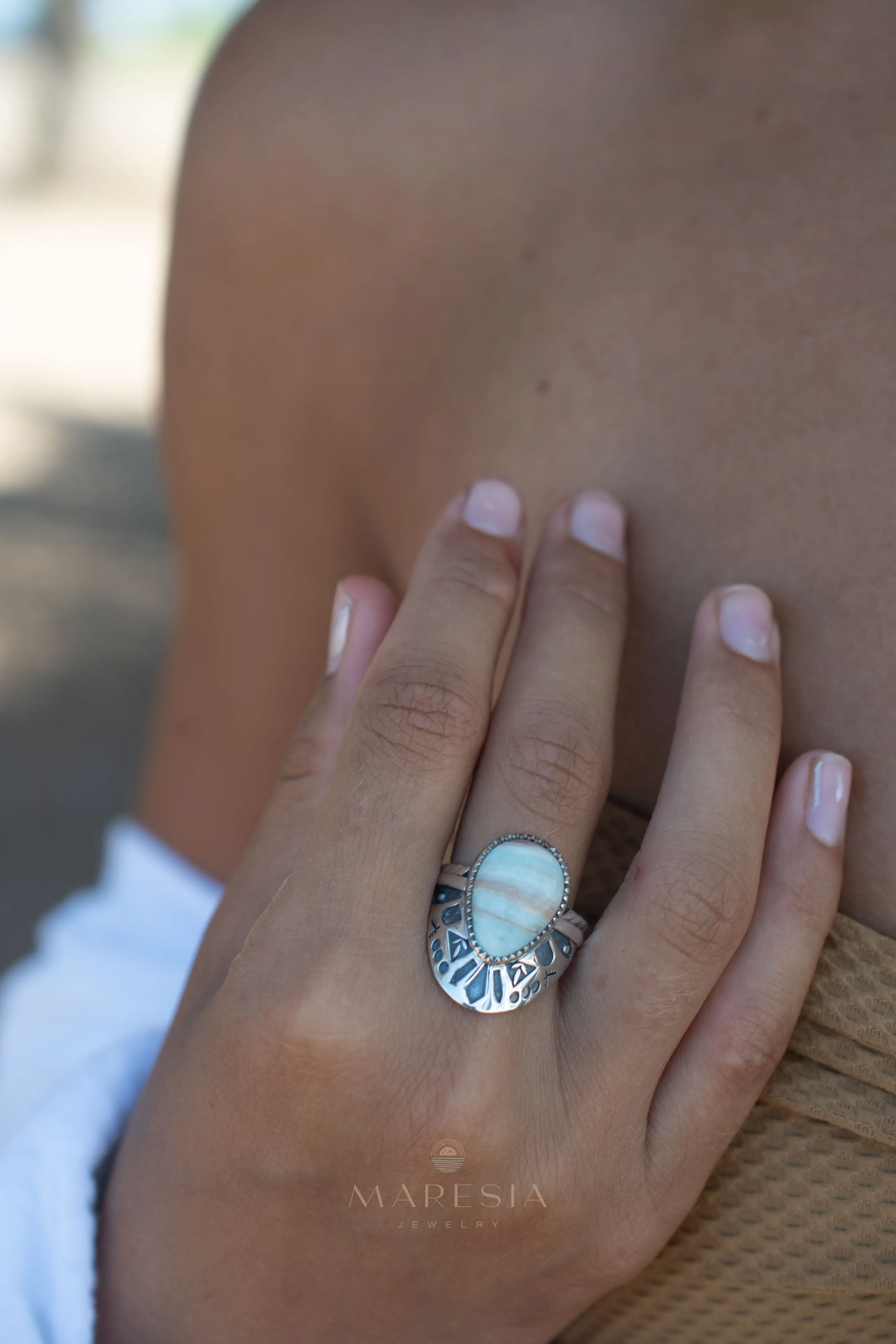 Sterling Silver Rings Jand Ring ~ Blue Aragonite ~ Sterling Silver 925 ~ SMR173