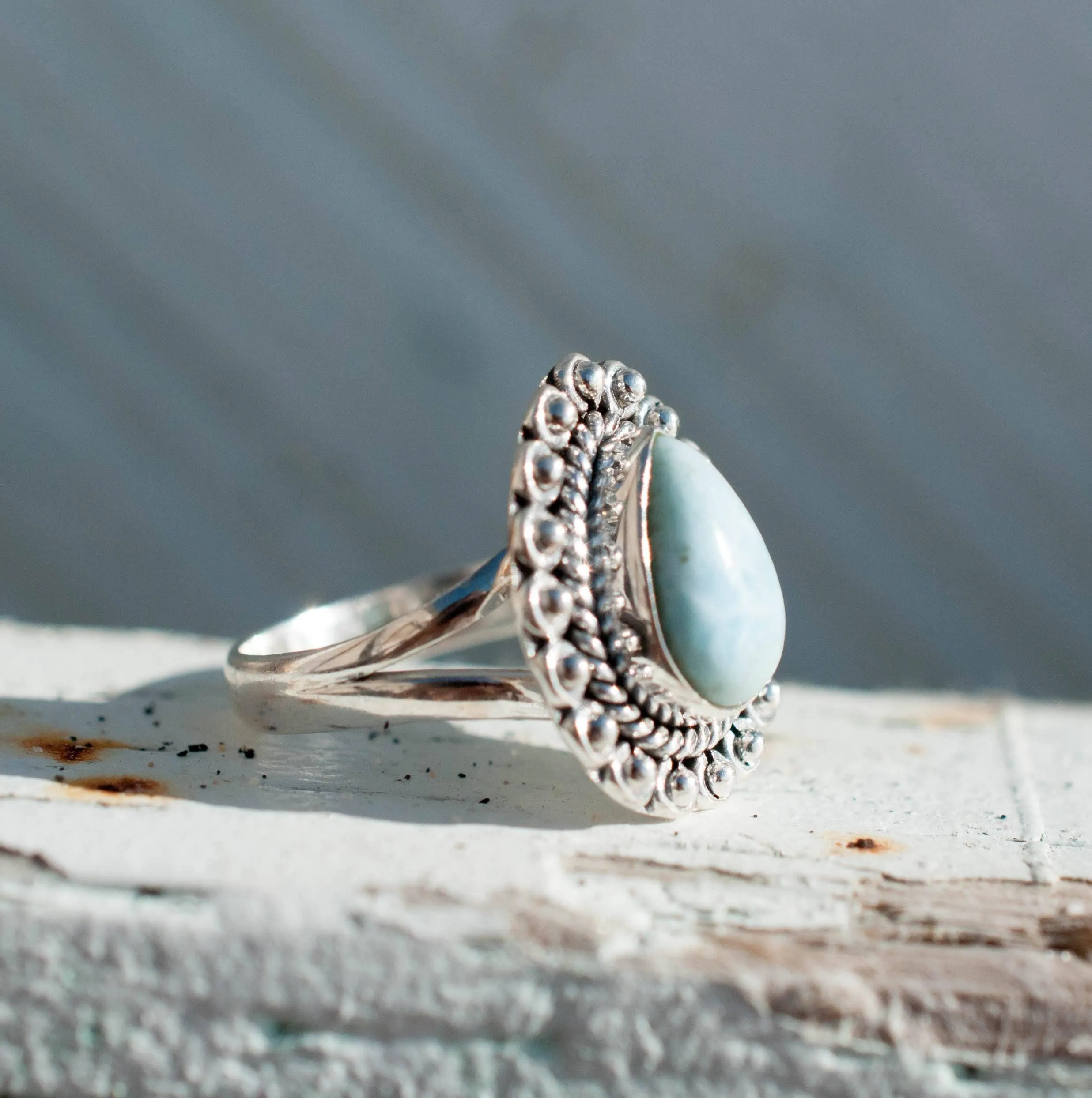 Sterling Silver Rings Larimar Ring ~ Sterling Silver 925~MR020