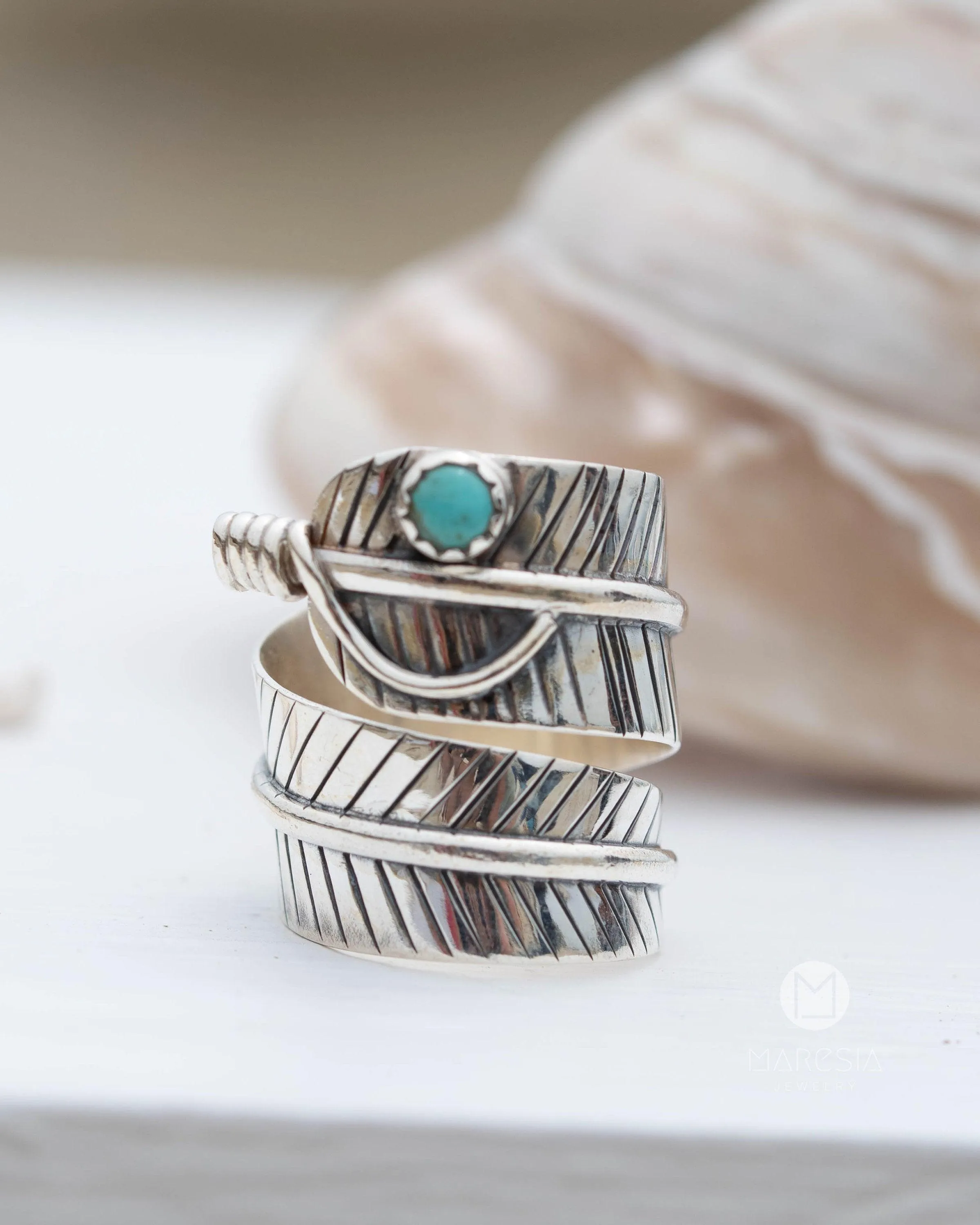 Sterling Silver Rings Leaf Turquoise Ring ~ Sterling Silver 925 ~ MR252