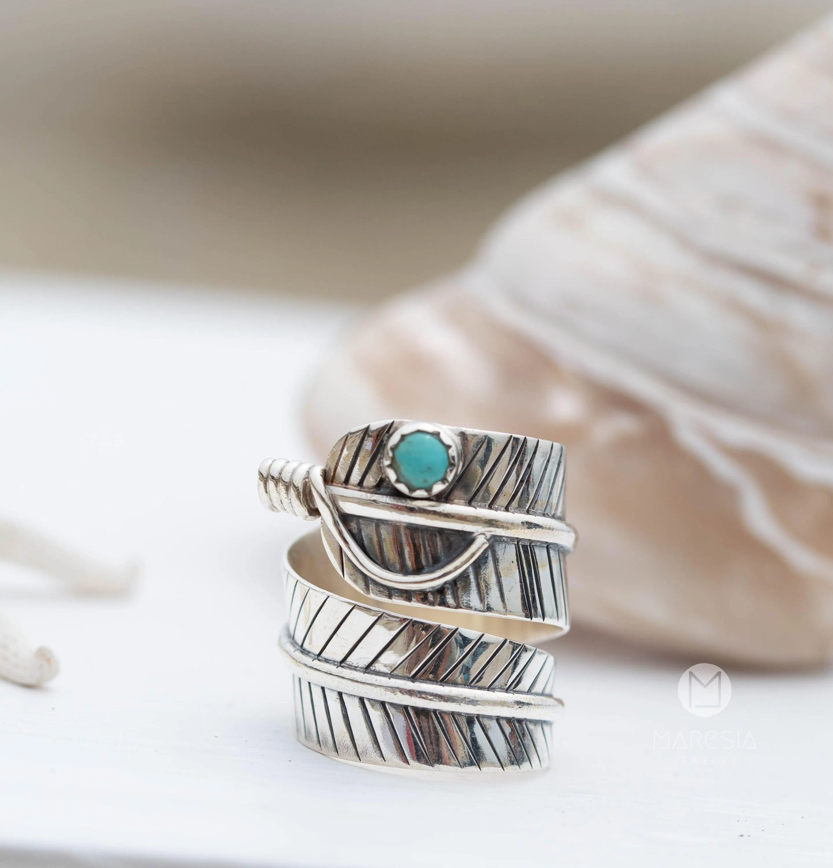 Sterling Silver Rings Leaf Turquoise Ring ~ Sterling Silver 925 ~ MR252