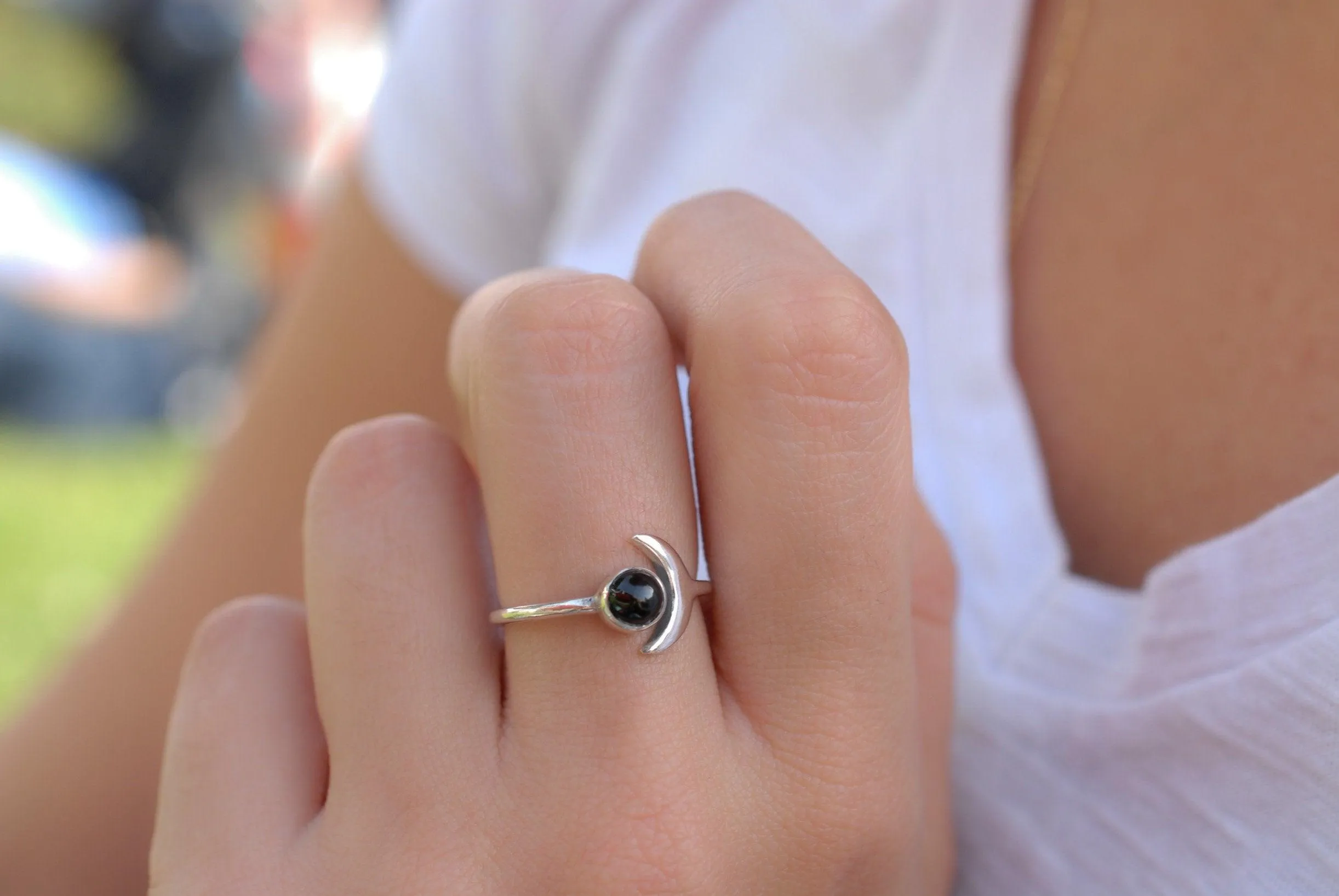 Sterling Silver Rings Malibu Half Moon Ring ~ Black Onyx ~ Sterling Silver 925 ~ MR126