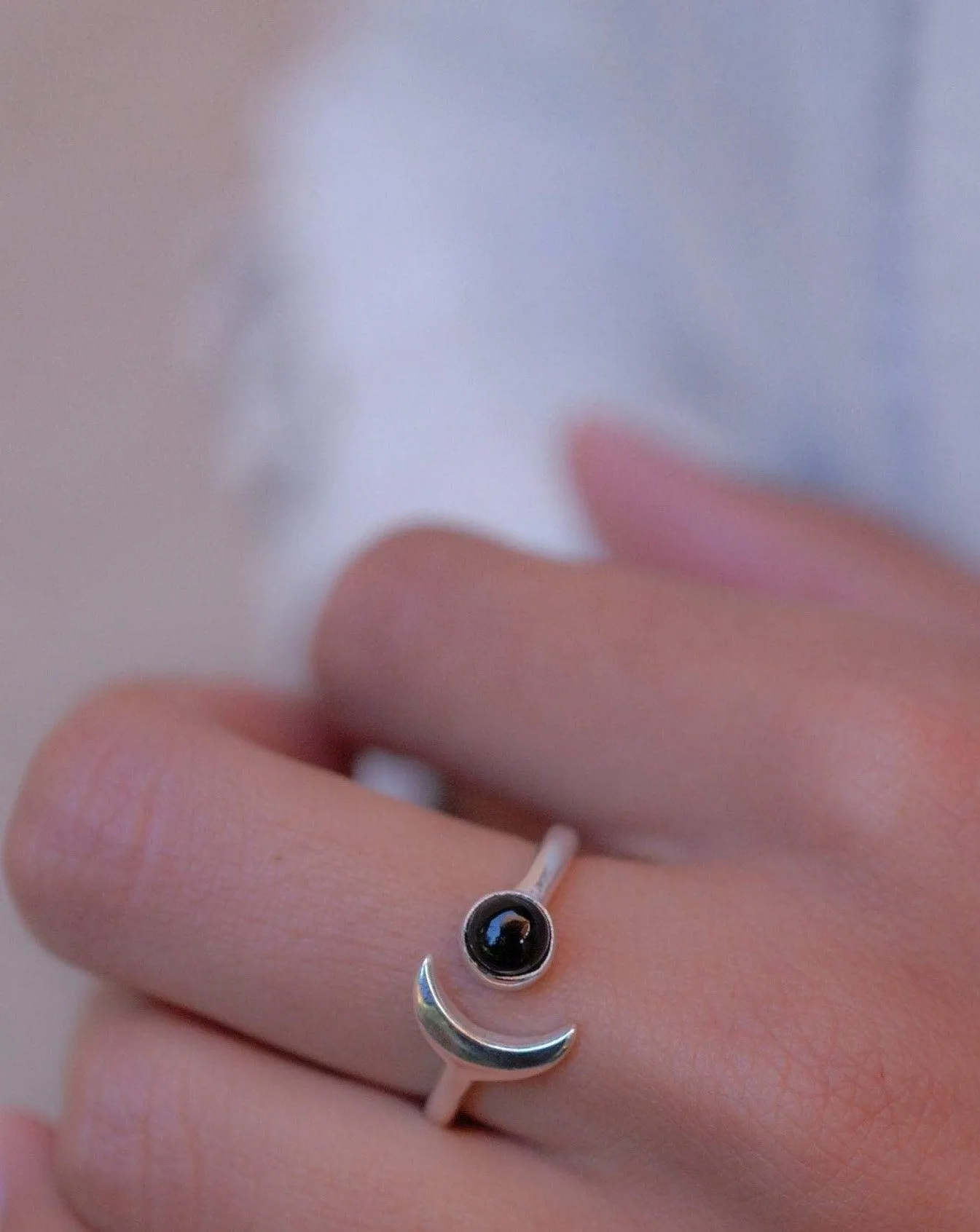 Sterling Silver Rings Malibu Half Moon Ring ~ Black Onyx ~ Sterling Silver 925 ~ MR126