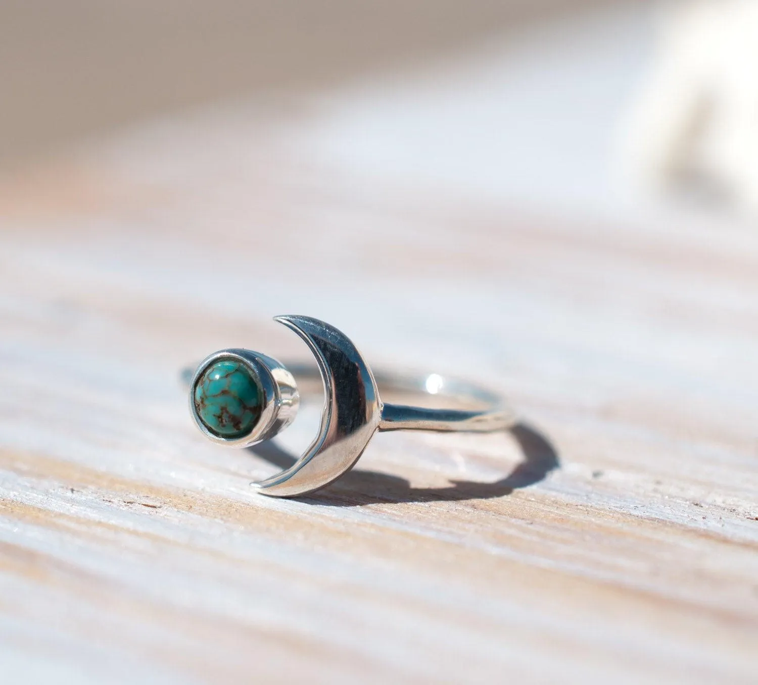 Sterling Silver Rings Malibu Half Moon Ring ~ Copper Turquoise ~ Sterling Silver 925 ~MR119