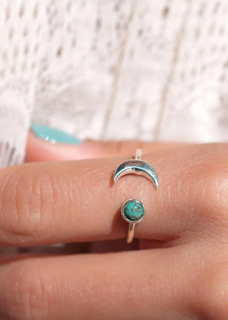Sterling Silver Rings Malibu Half Moon Ring ~ Copper Turquoise ~ Sterling Silver 925 ~MR119