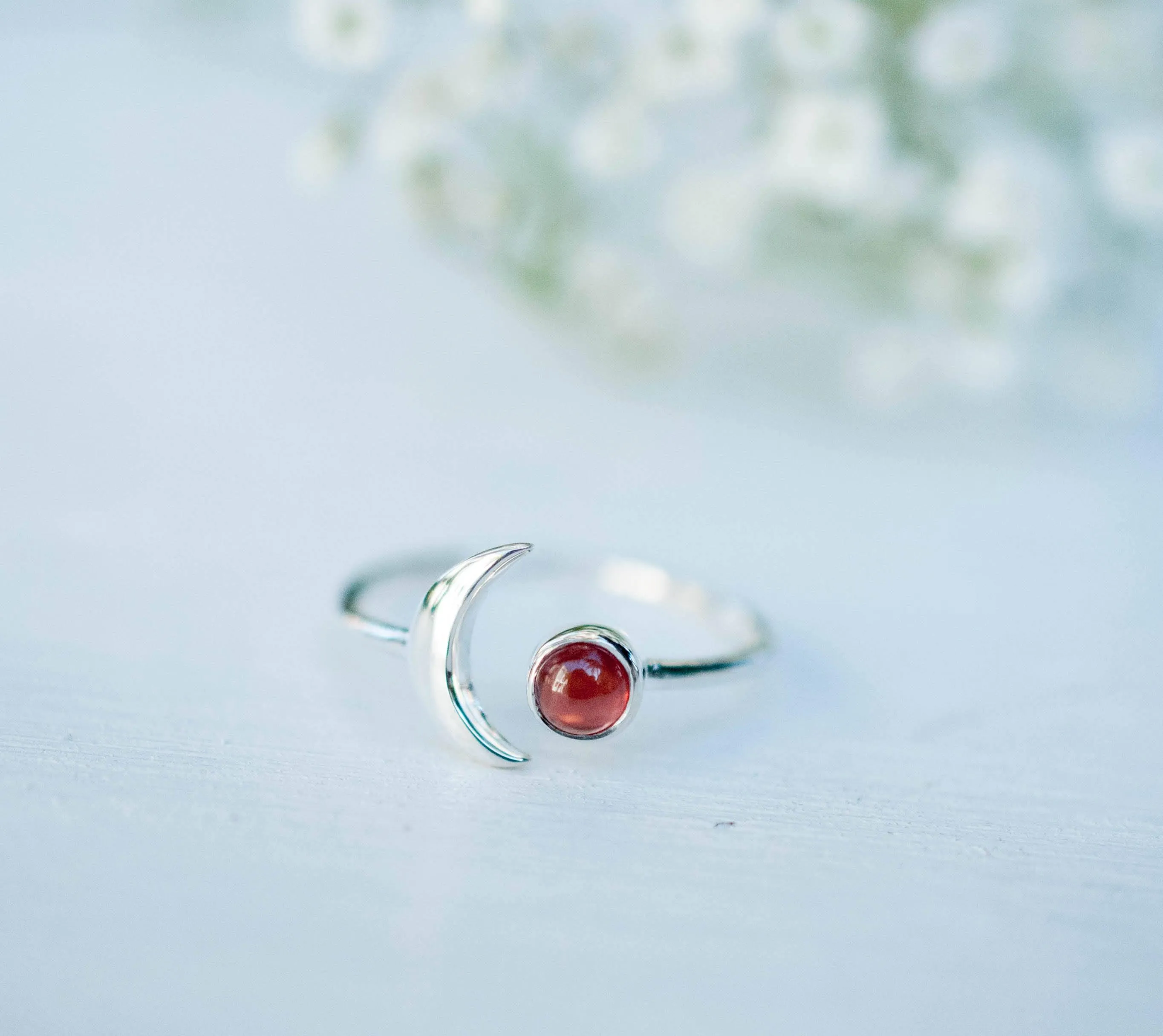 Sterling Silver Rings Malibu Half Moon Ring ~ Garnet ~ Sterling Silver 925 ~MR117