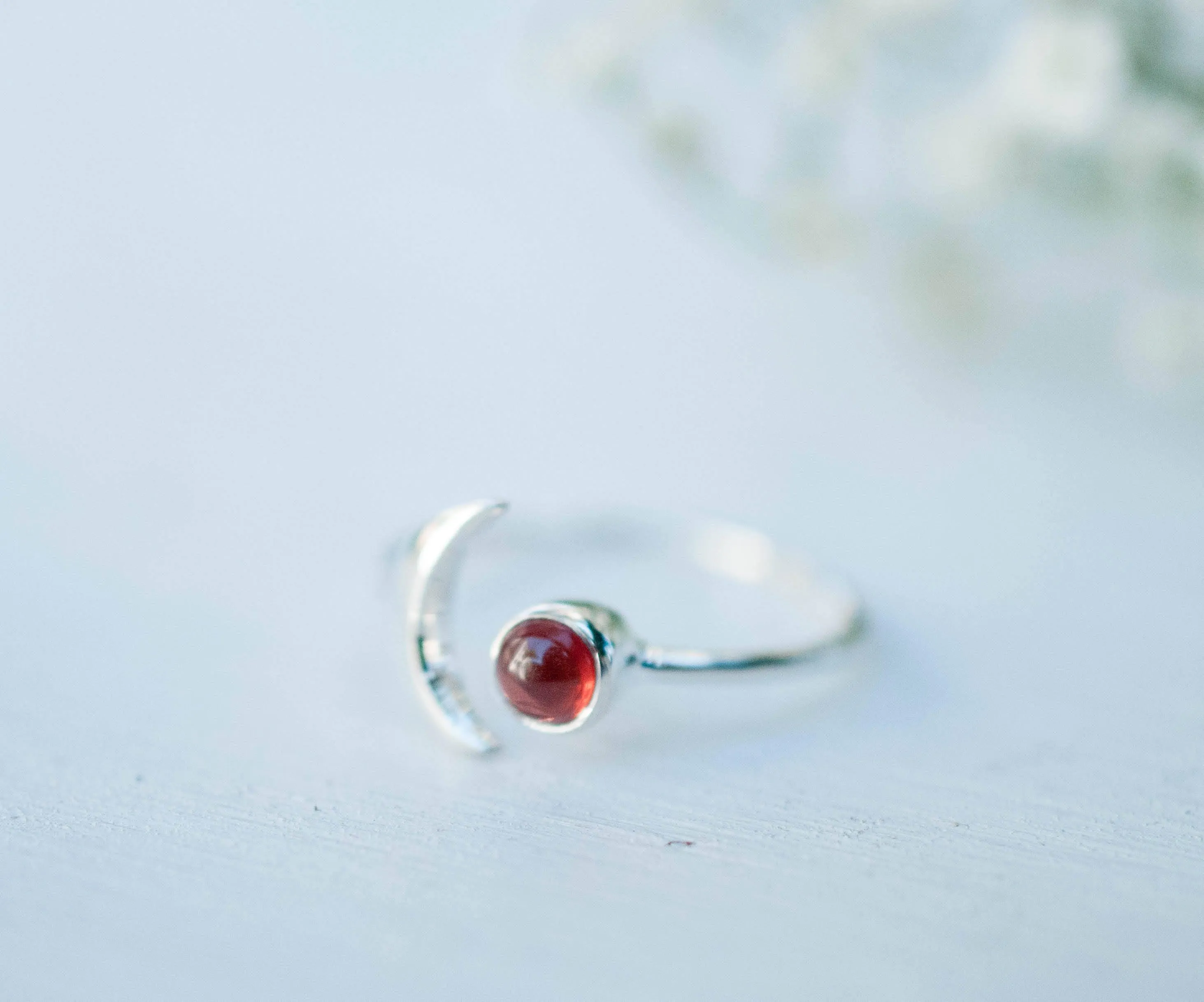 Sterling Silver Rings Malibu Half Moon Ring ~ Garnet ~ Sterling Silver 925 ~MR117