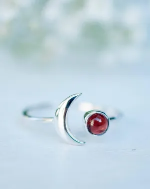 Sterling Silver Rings Malibu Half Moon Ring ~ Garnet ~ Sterling Silver 925 ~MR117