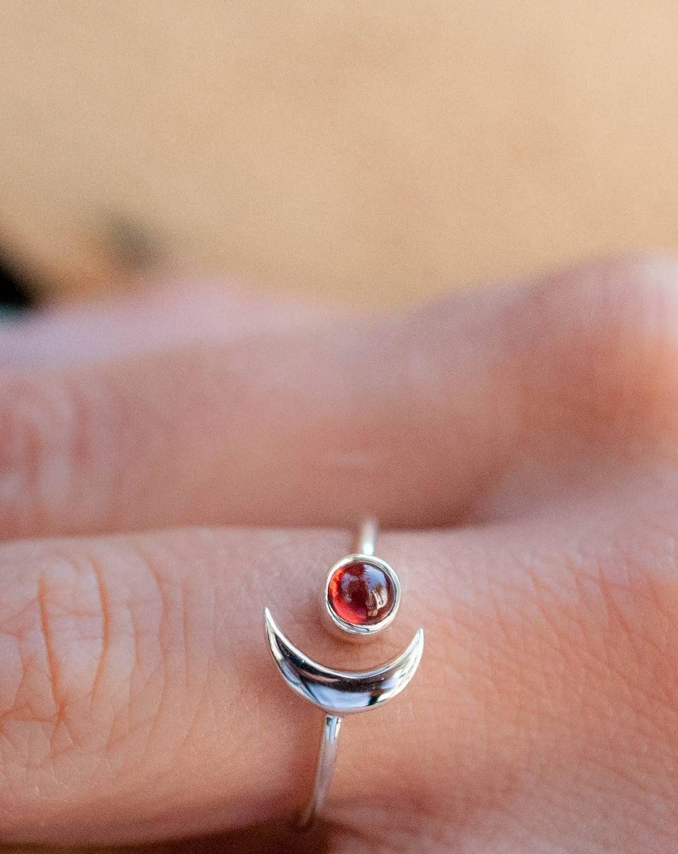 Sterling Silver Rings Malibu Half Moon Ring ~ Garnet ~ Sterling Silver 925 ~MR117