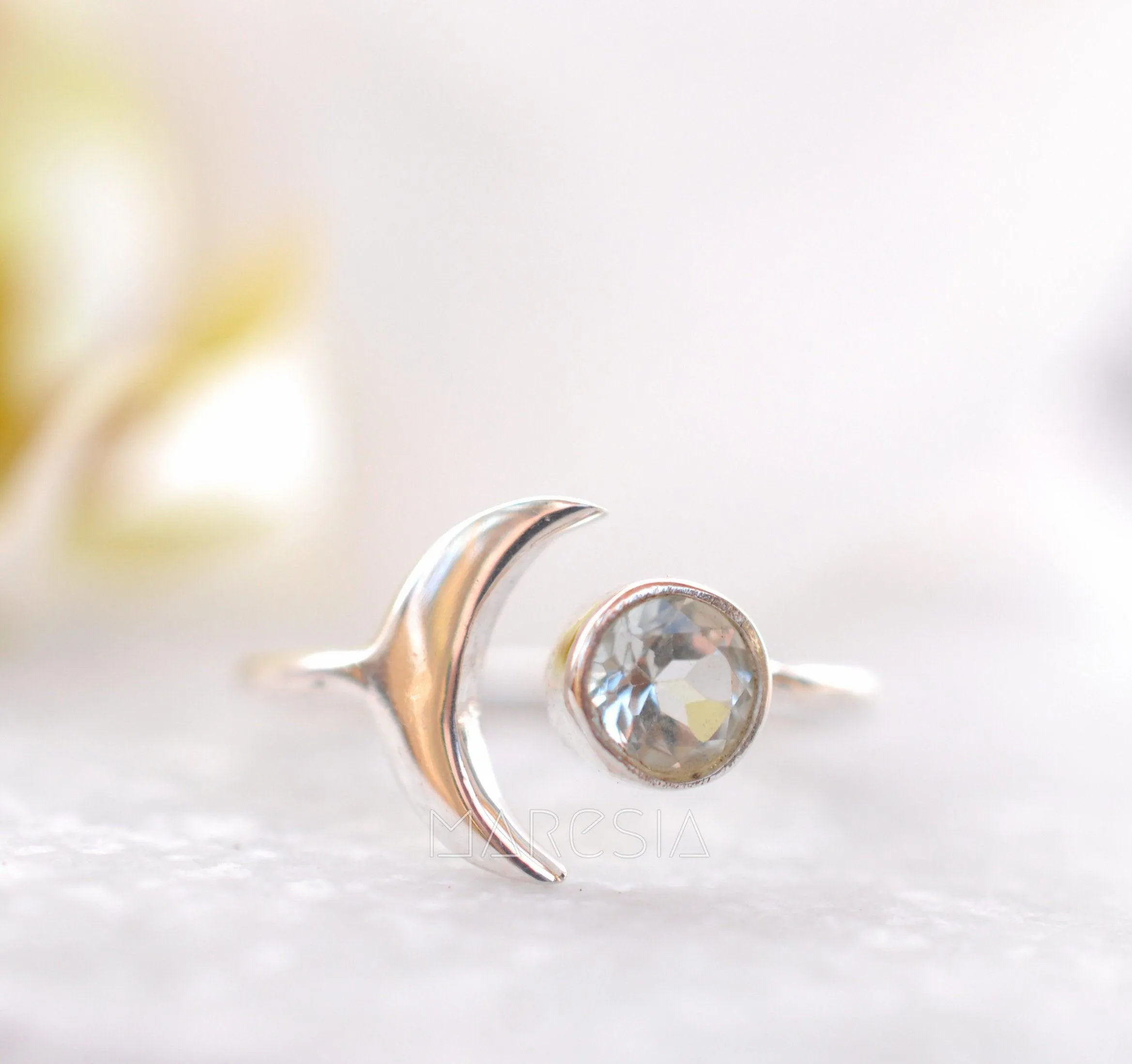 Sterling Silver Rings Malibu Half Moon Ring ~ White topaz ~ Sterling Silver 925 ~ MR127