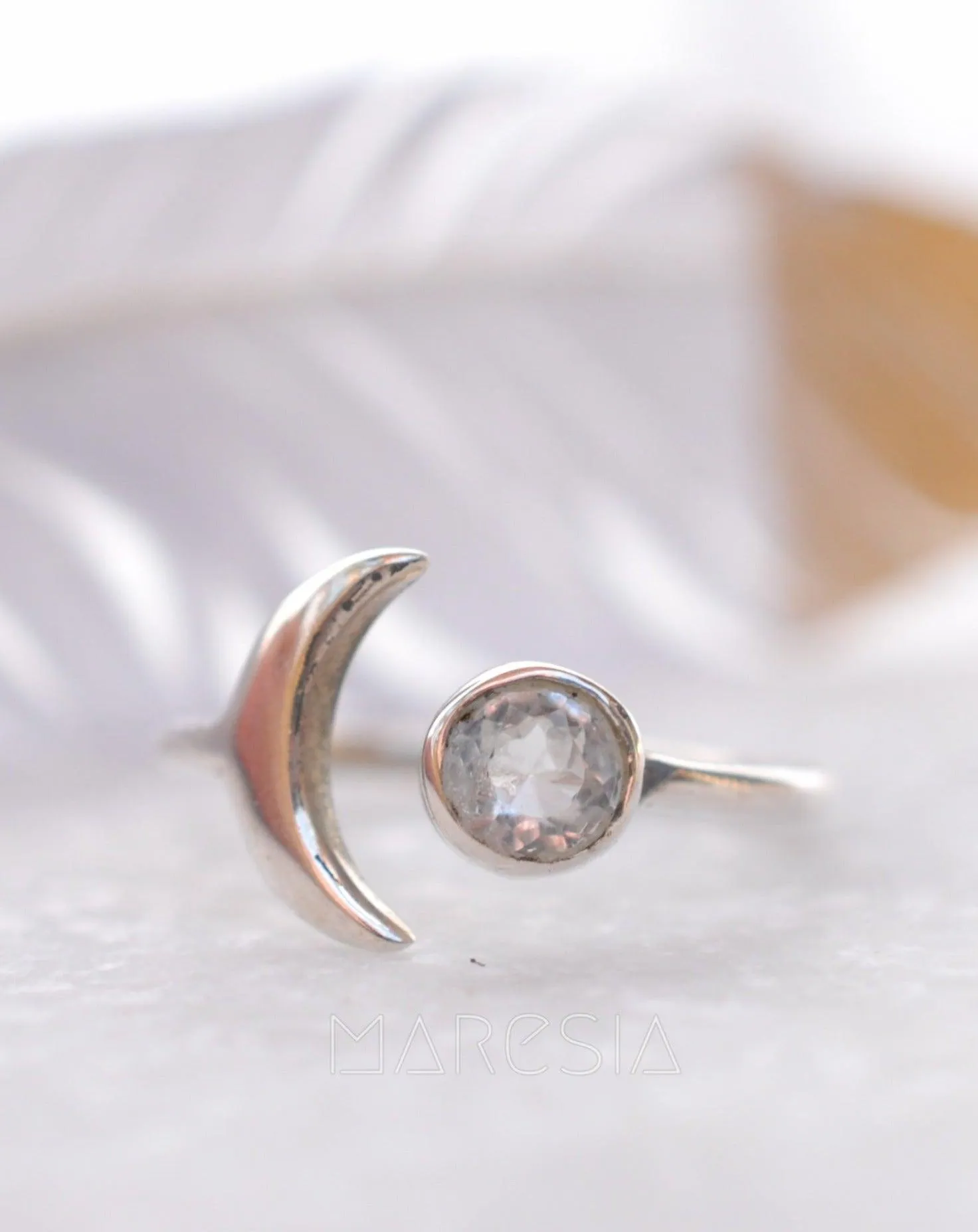 Sterling Silver Rings Malibu Half Moon Ring ~ White topaz ~ Sterling Silver 925 ~ MR127