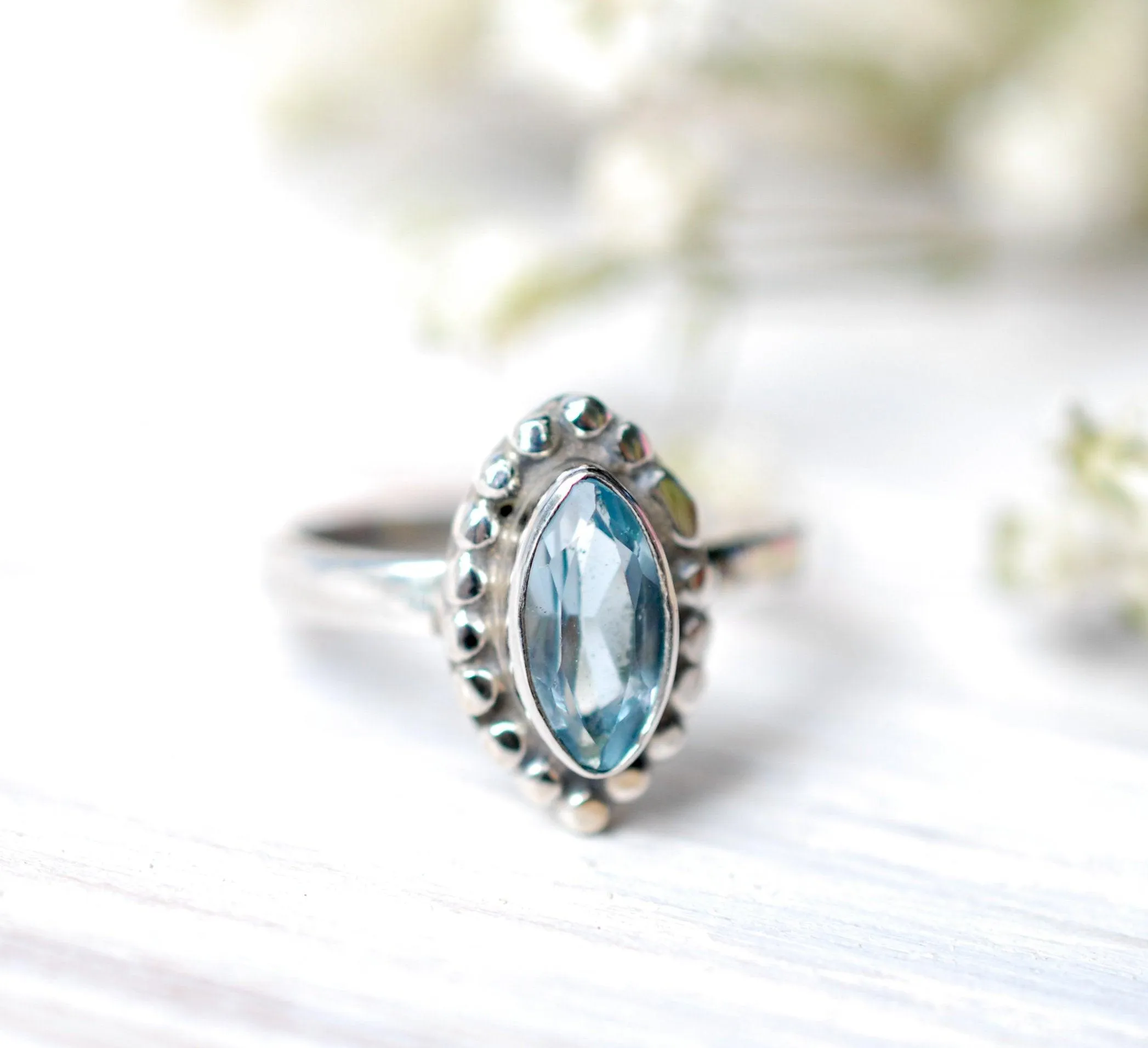 Sterling Silver Rings Maui Ring ~ Blue Topaz ~ Sterling Silver 925 ~MR093