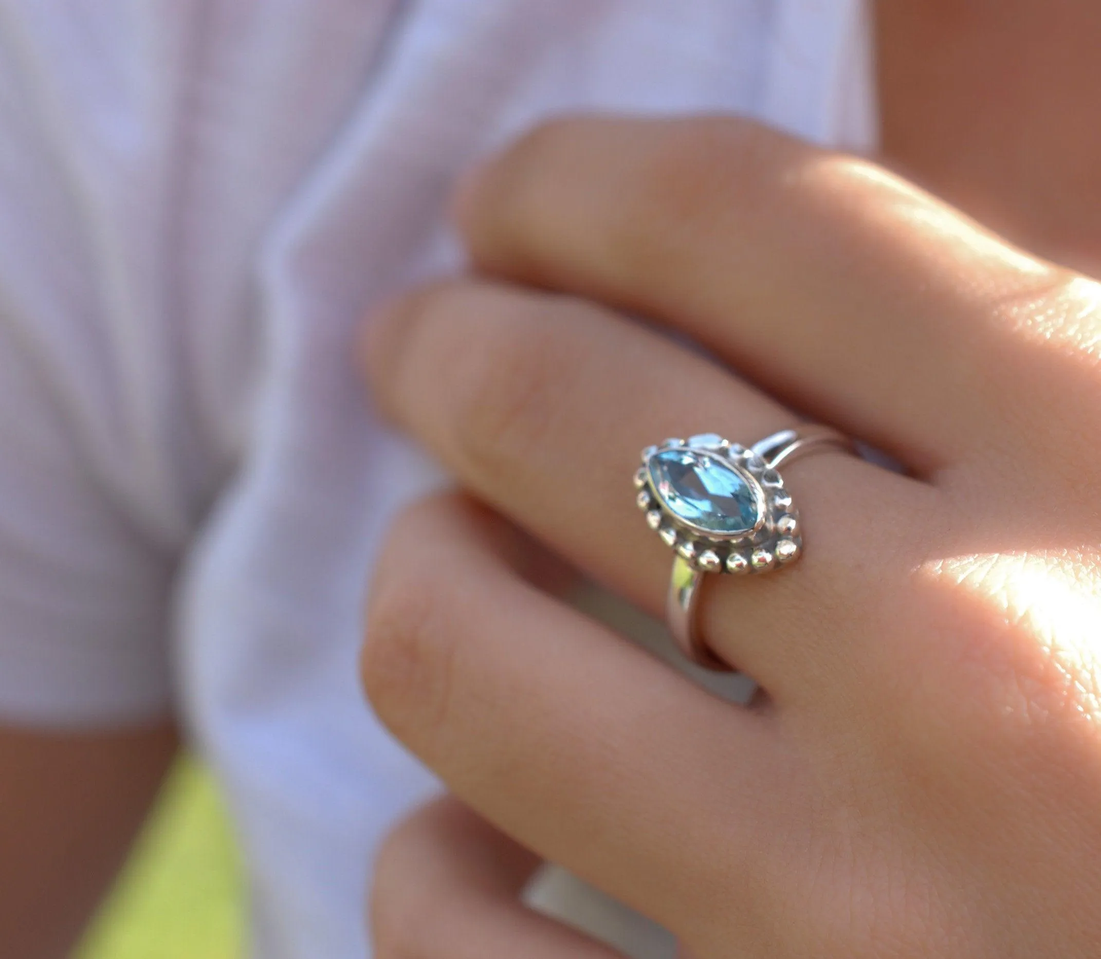 Sterling Silver Rings Maui Ring ~ Blue Topaz ~ Sterling Silver 925 ~MR093
