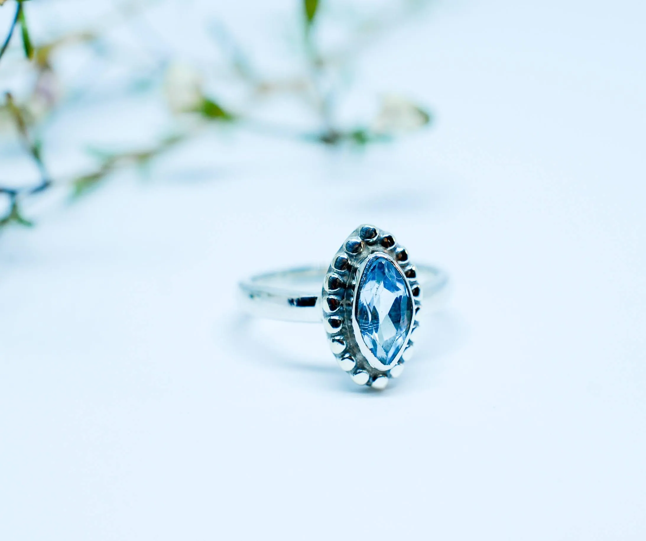 Sterling Silver Rings Maui Ring ~ Blue Topaz ~ Sterling Silver 925 ~MR093