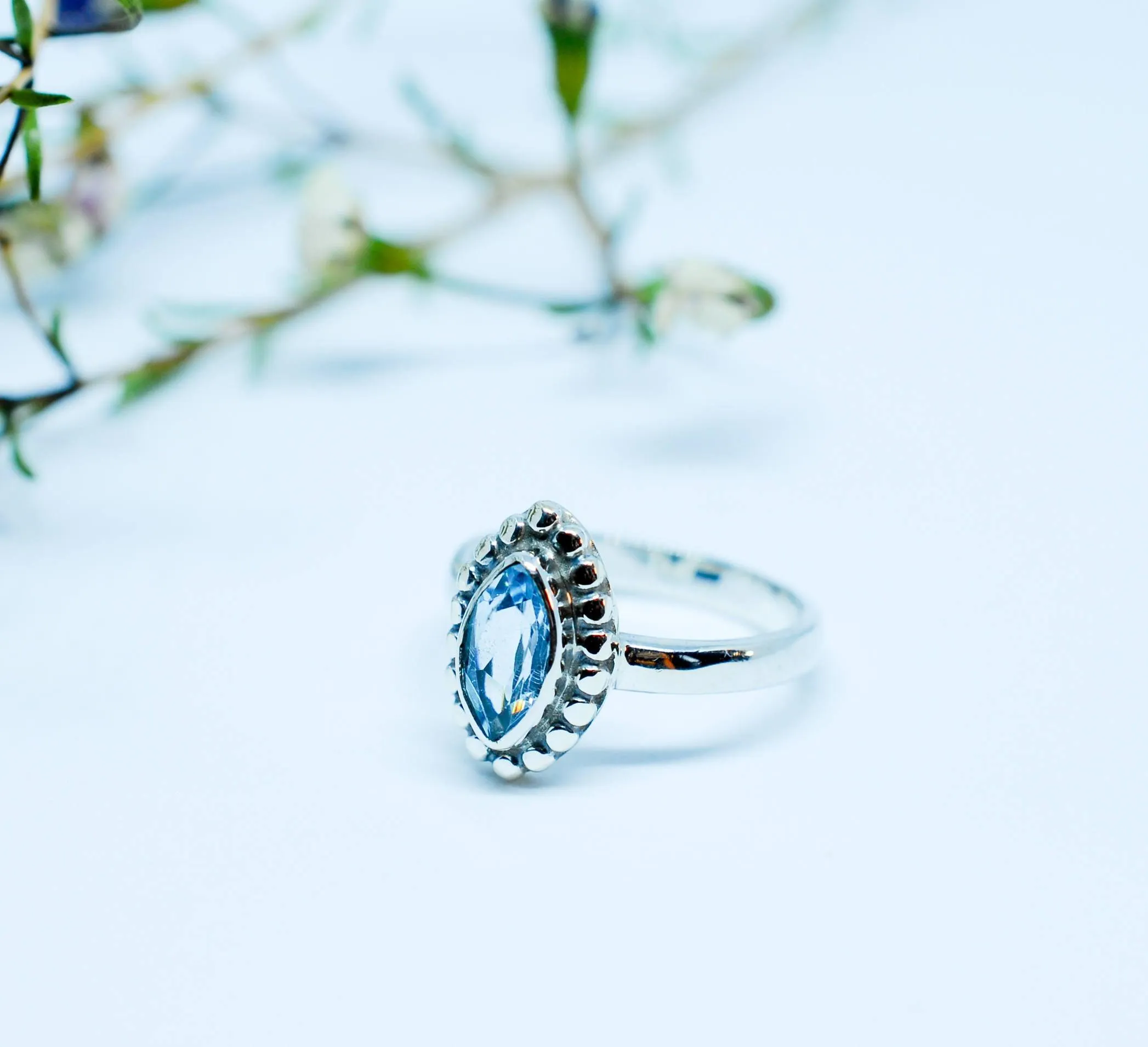 Sterling Silver Rings Maui Ring ~ Blue Topaz ~ Sterling Silver 925 ~MR093