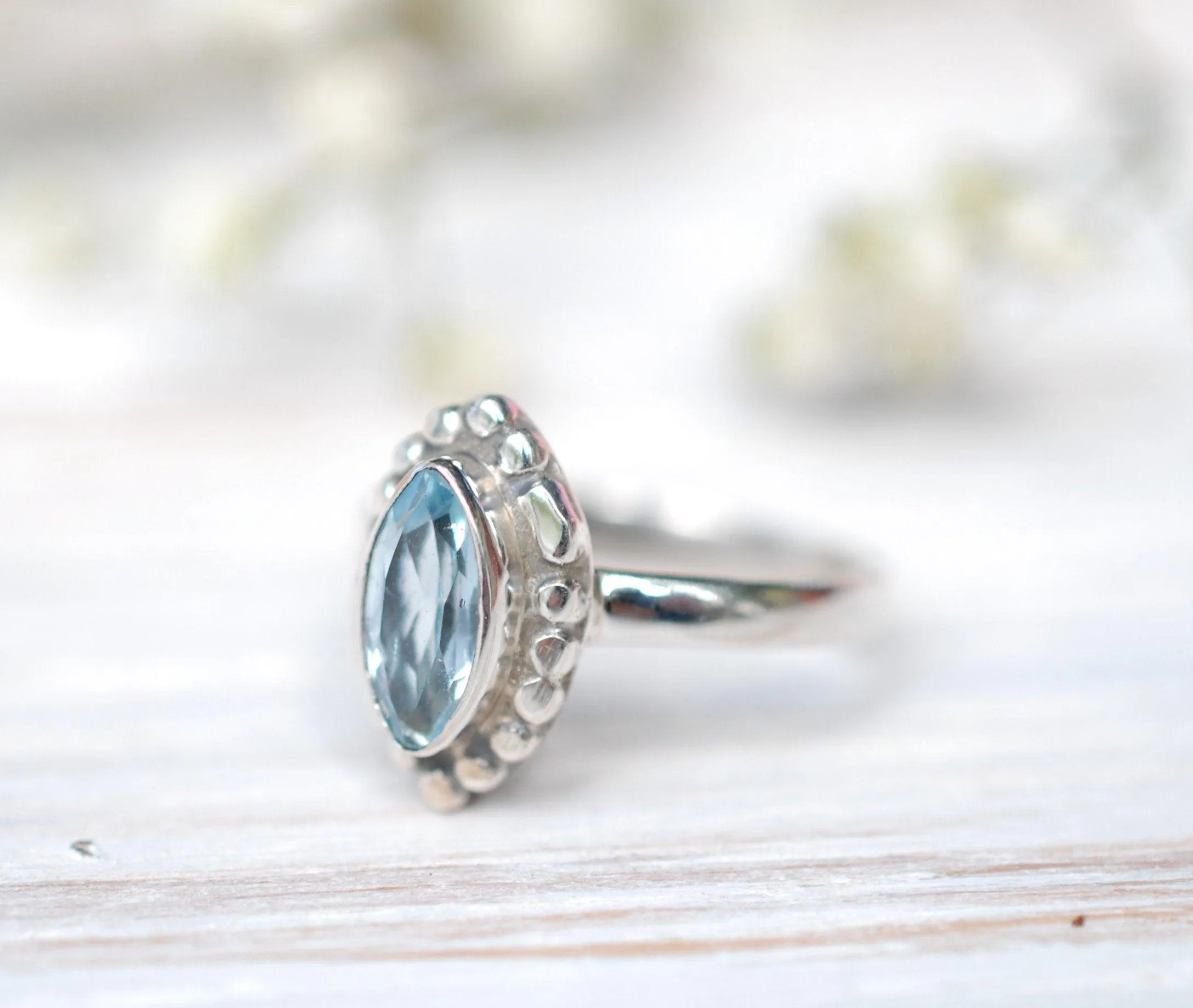 Sterling Silver Rings Maui Ring ~ Blue Topaz ~ Sterling Silver 925 ~MR093