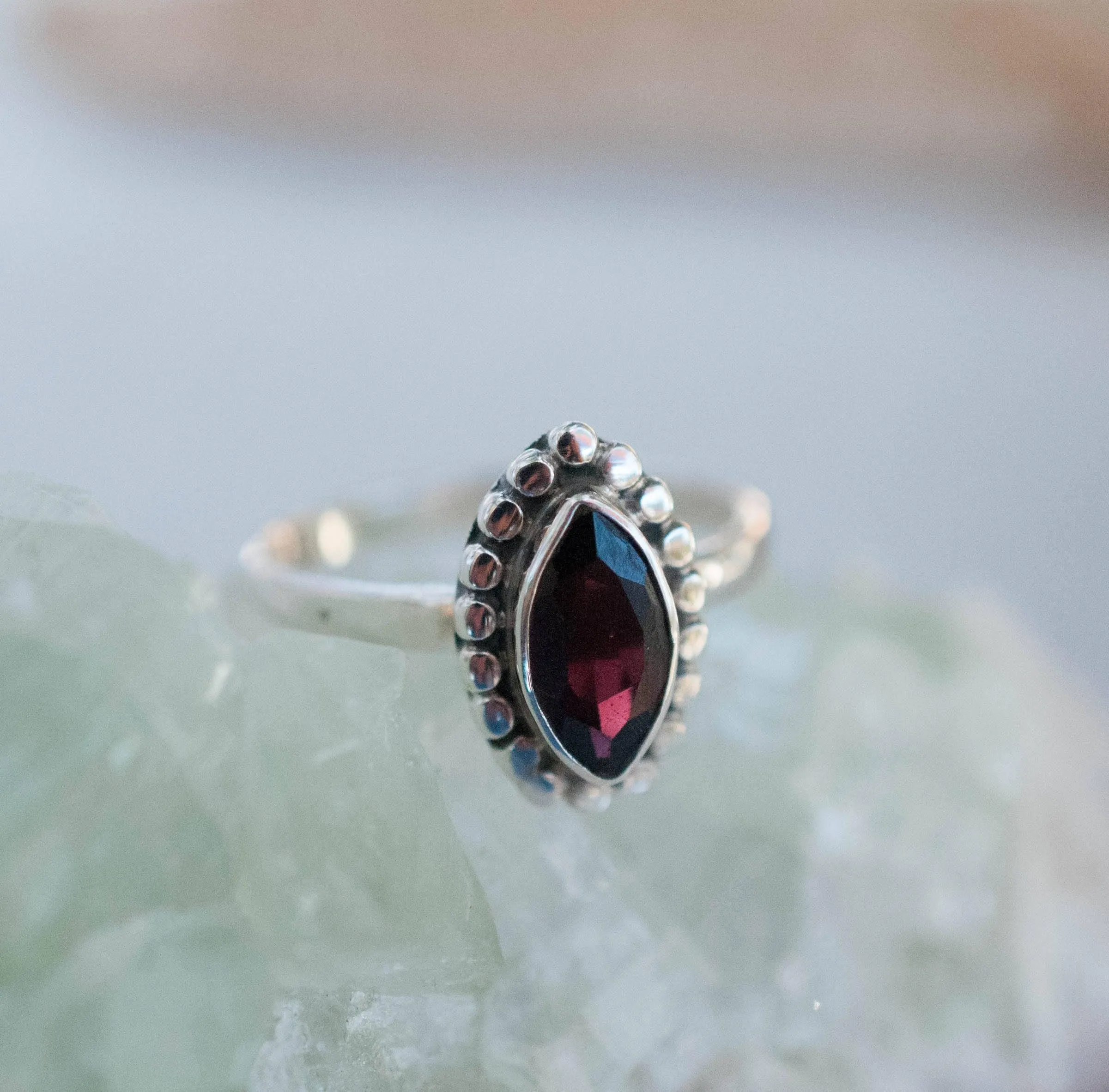 Sterling Silver Rings Maui Ring ~ Garnet ~ Sterling Silver 925 ~MR032