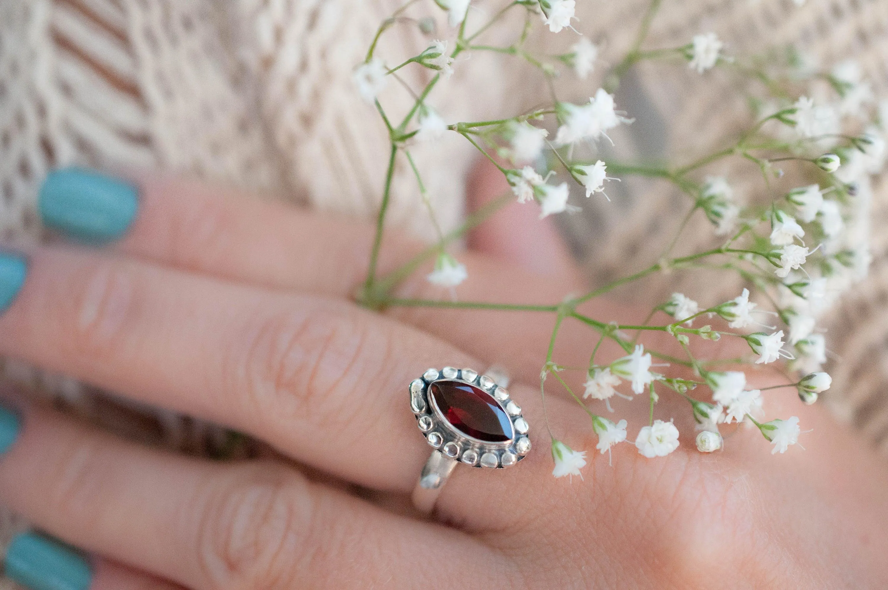 Sterling Silver Rings Maui Ring ~ Garnet ~ Sterling Silver 925 ~MR032