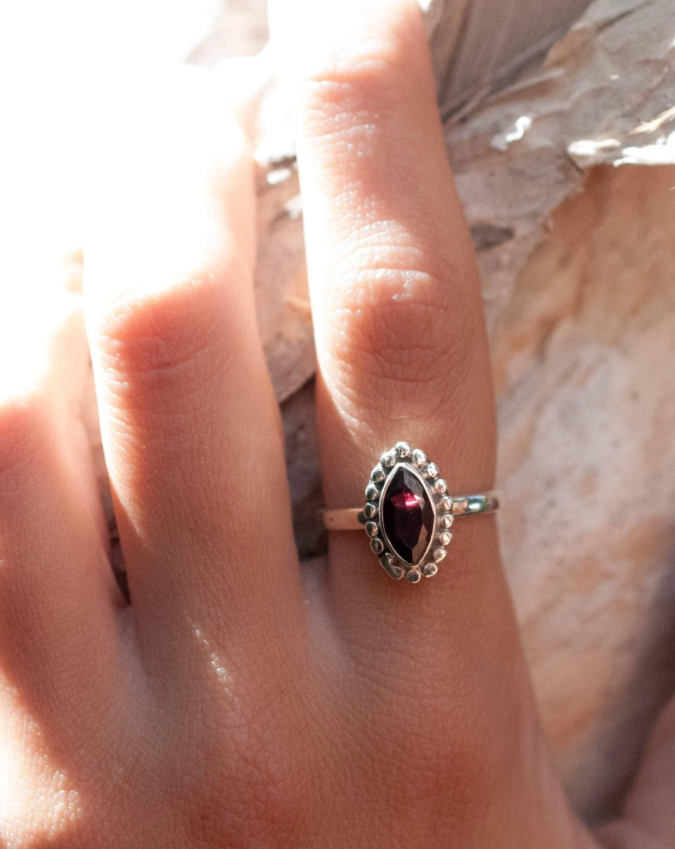 Sterling Silver Rings Maui Ring ~ Garnet ~ Sterling Silver 925 ~MR032
