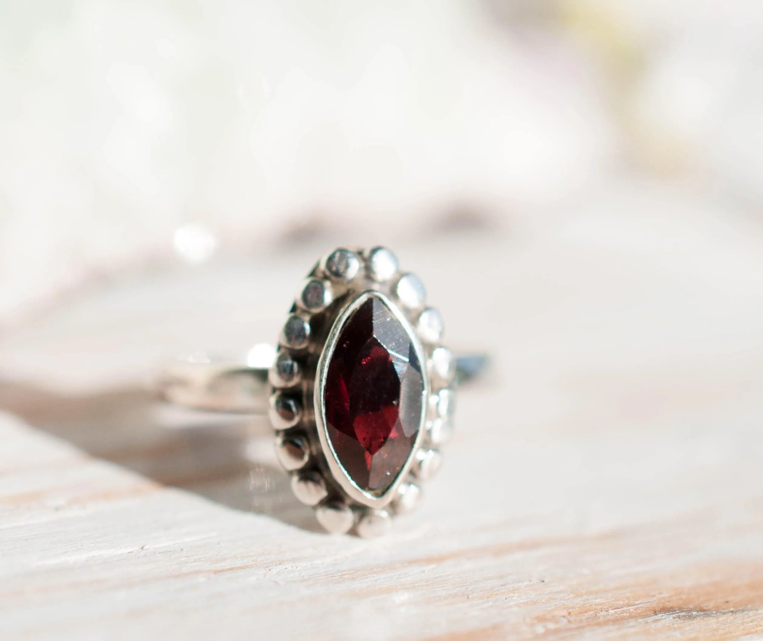Sterling Silver Rings Maui Ring ~ Garnet ~ Sterling Silver 925 ~MR032
