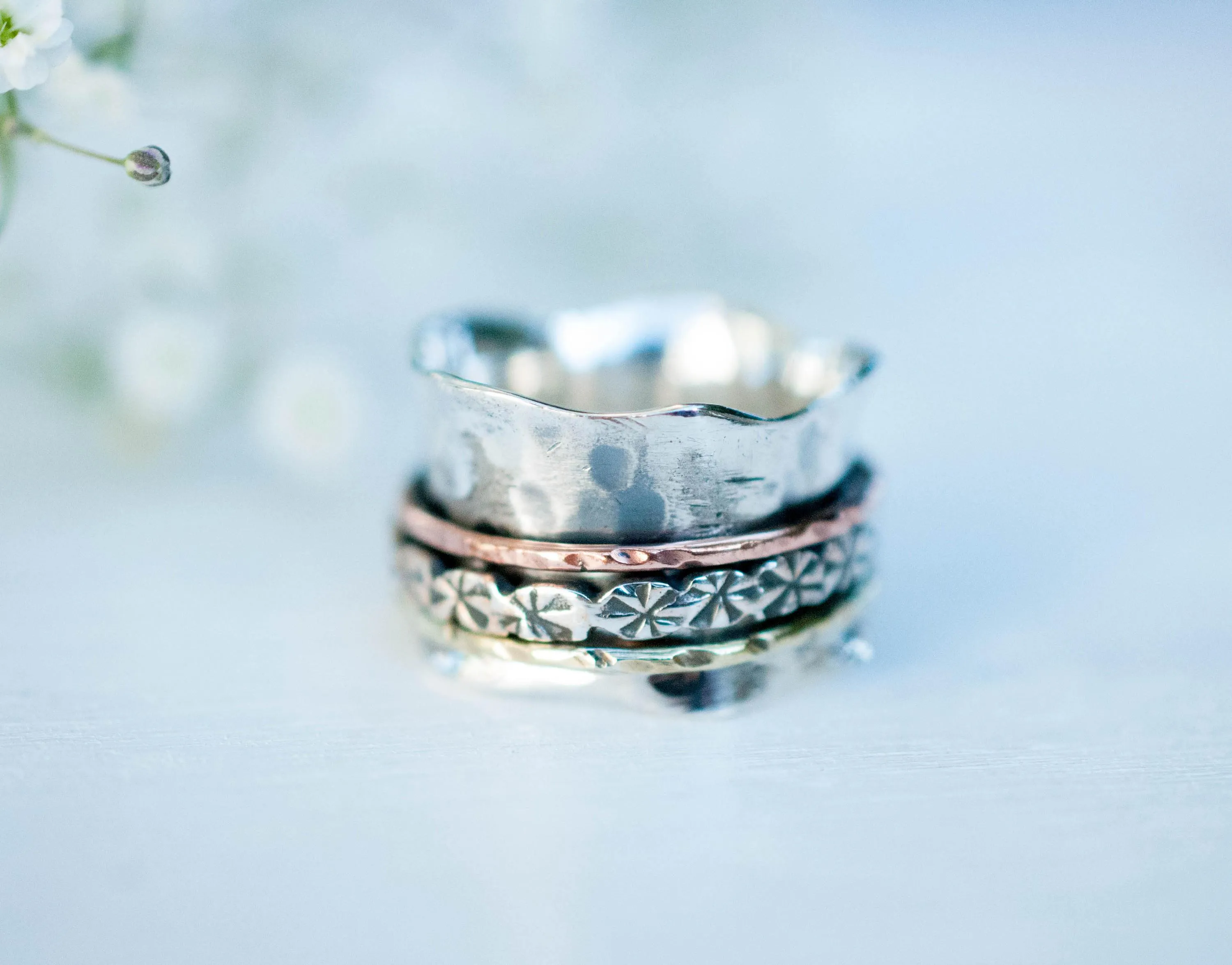 Sterling Silver Rings Meditation Ring ~ Sterling Silver 925 & Copper & Bronze ~MS018