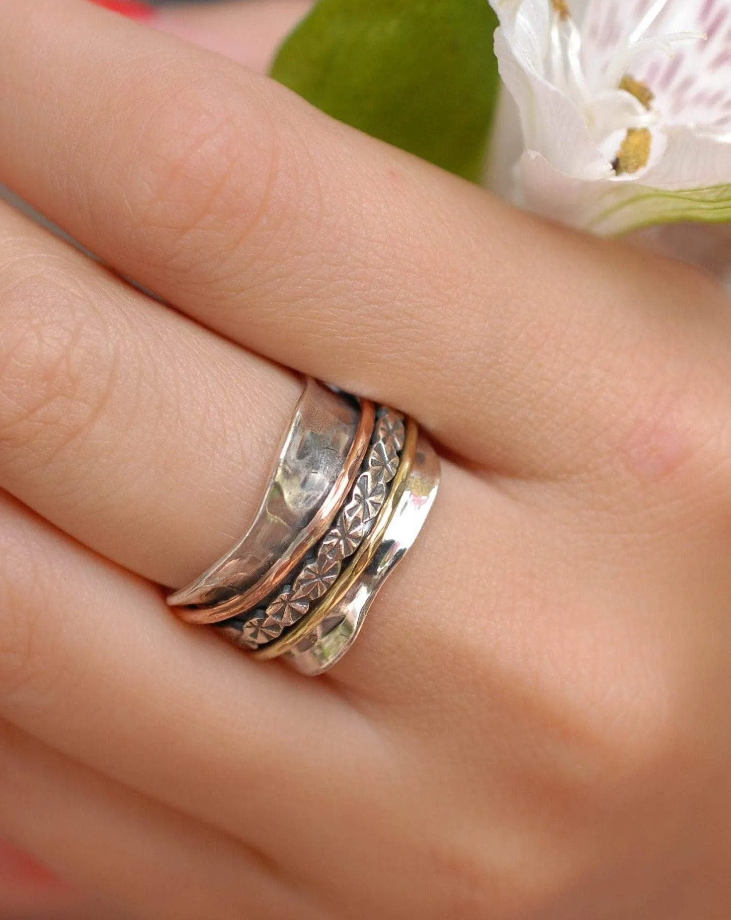 Sterling Silver Rings Meditation Ring ~ Sterling Silver 925 & Copper & Bronze ~MS018