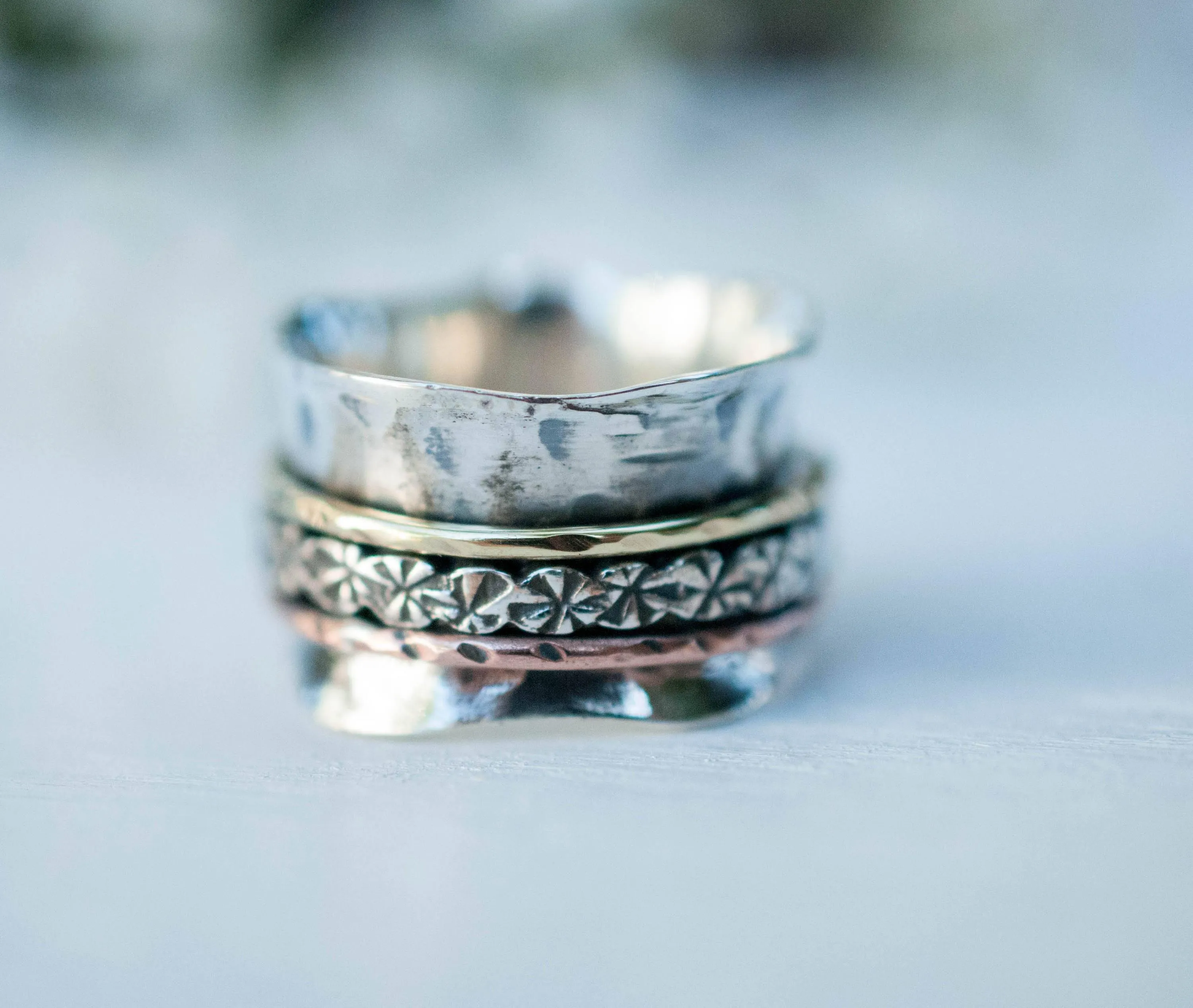 Sterling Silver Rings Meditation Ring ~ Sterling Silver 925 & Copper & Bronze ~MS018