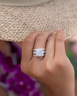 Sterling Silver Rings Moonstone & Blue Topaz Ring ~ Sterling Silver 925 ~ MR269