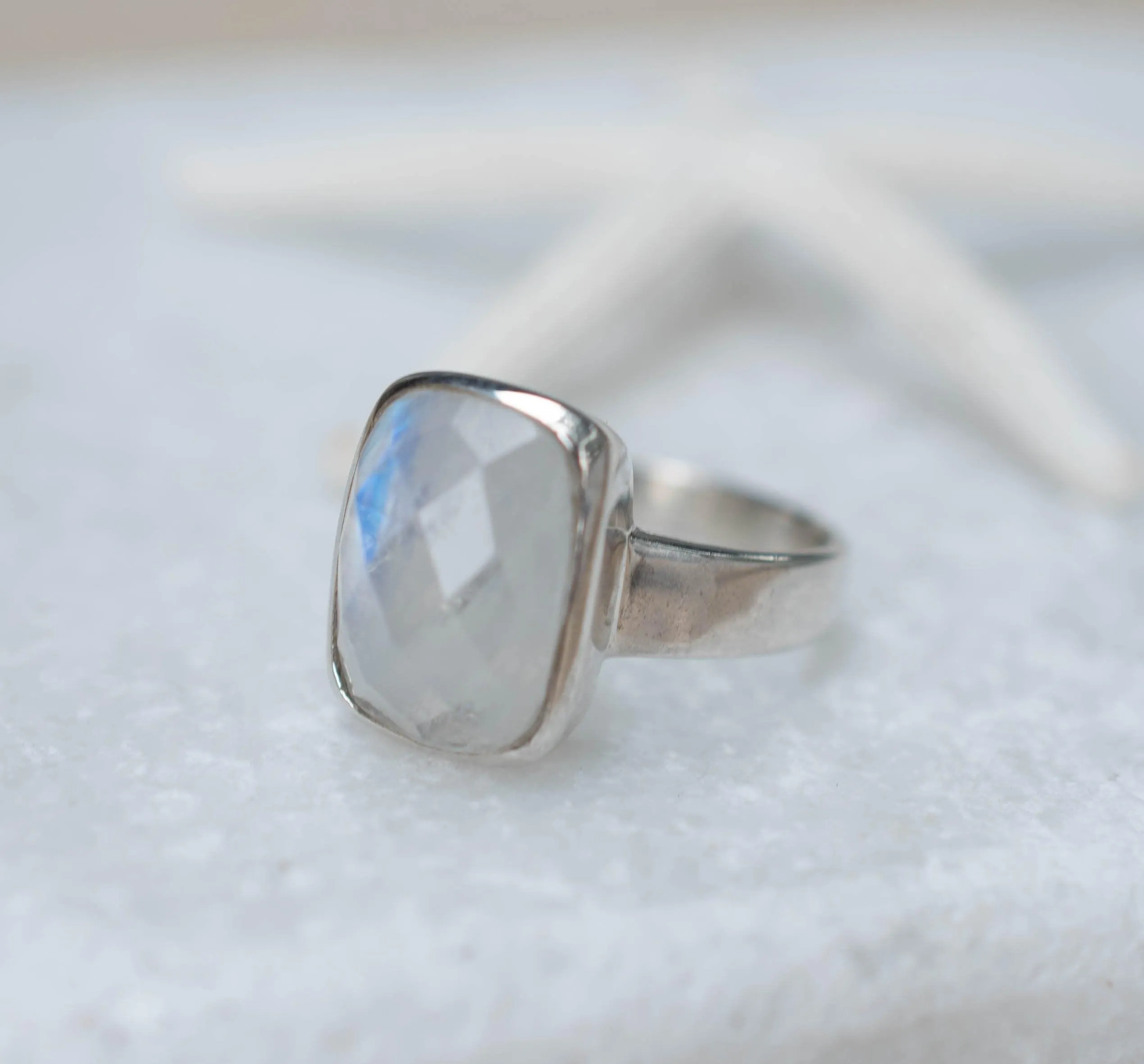 Sterling Silver Rings Moonstone Rectangular Ring ~ Sterling Silver 925 ~ MR221