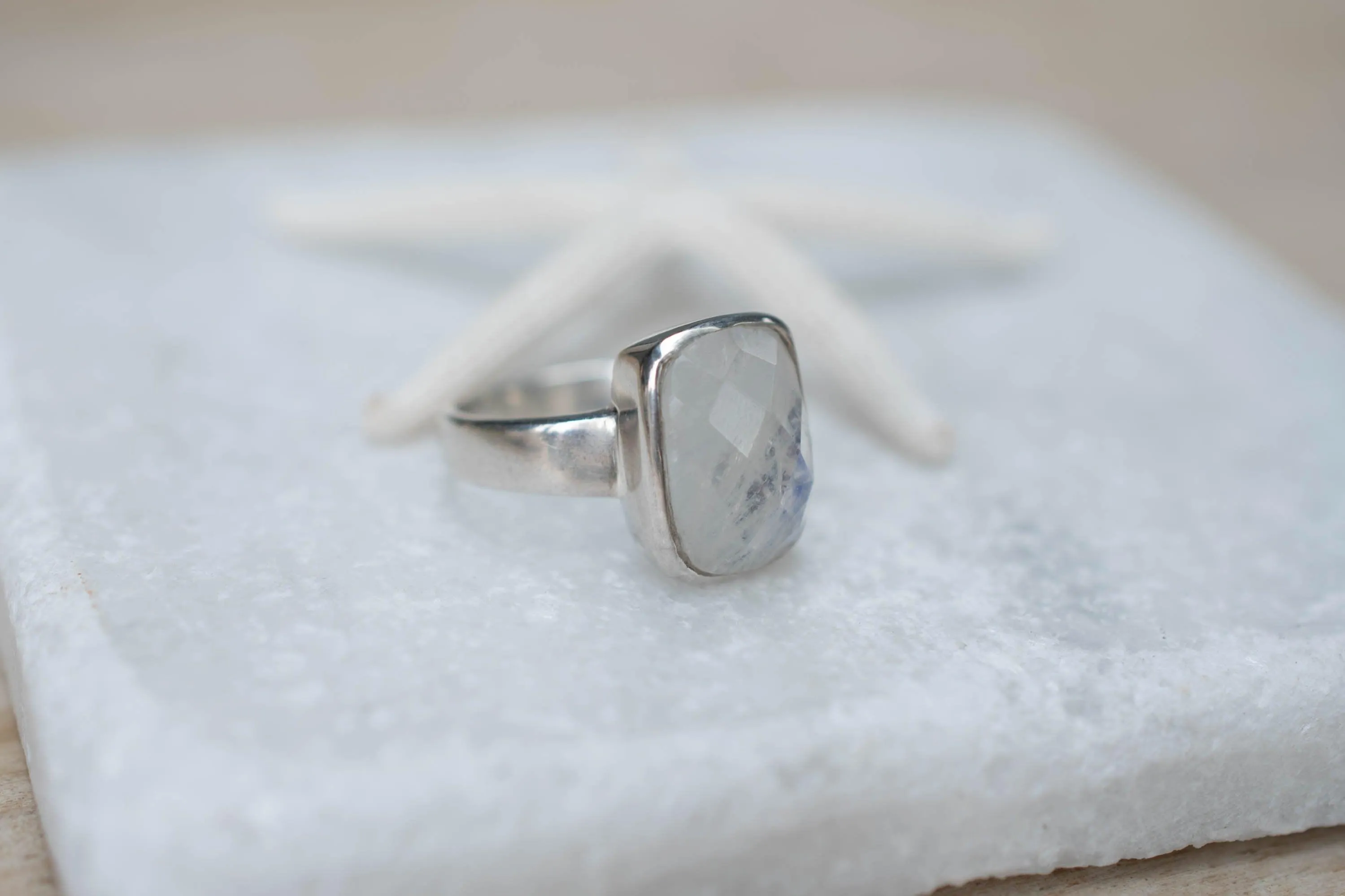 Sterling Silver Rings Moonstone Rectangular Ring ~ Sterling Silver 925 ~ MR221