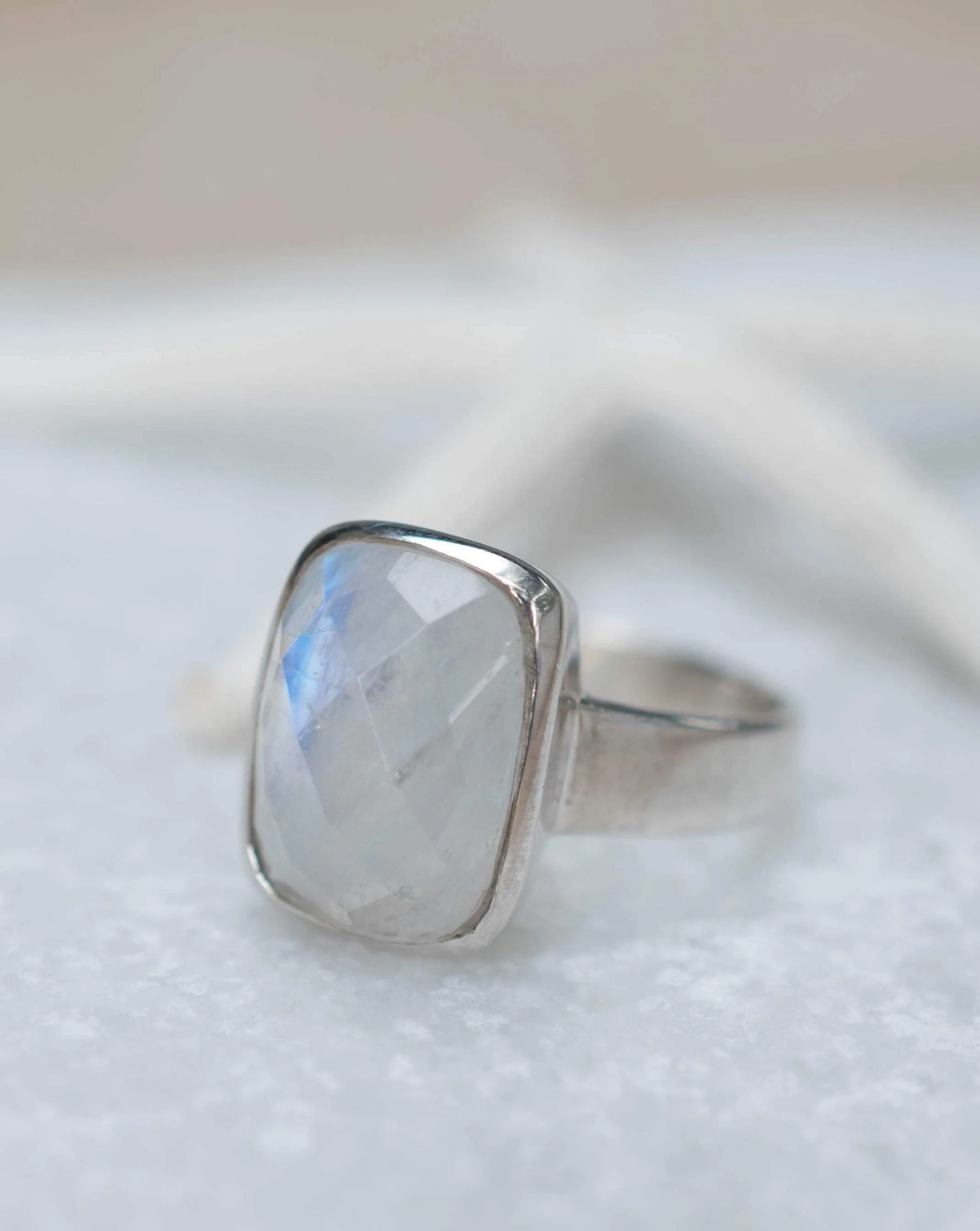 Sterling Silver Rings Moonstone Rectangular Ring ~ Sterling Silver 925 ~ MR221
