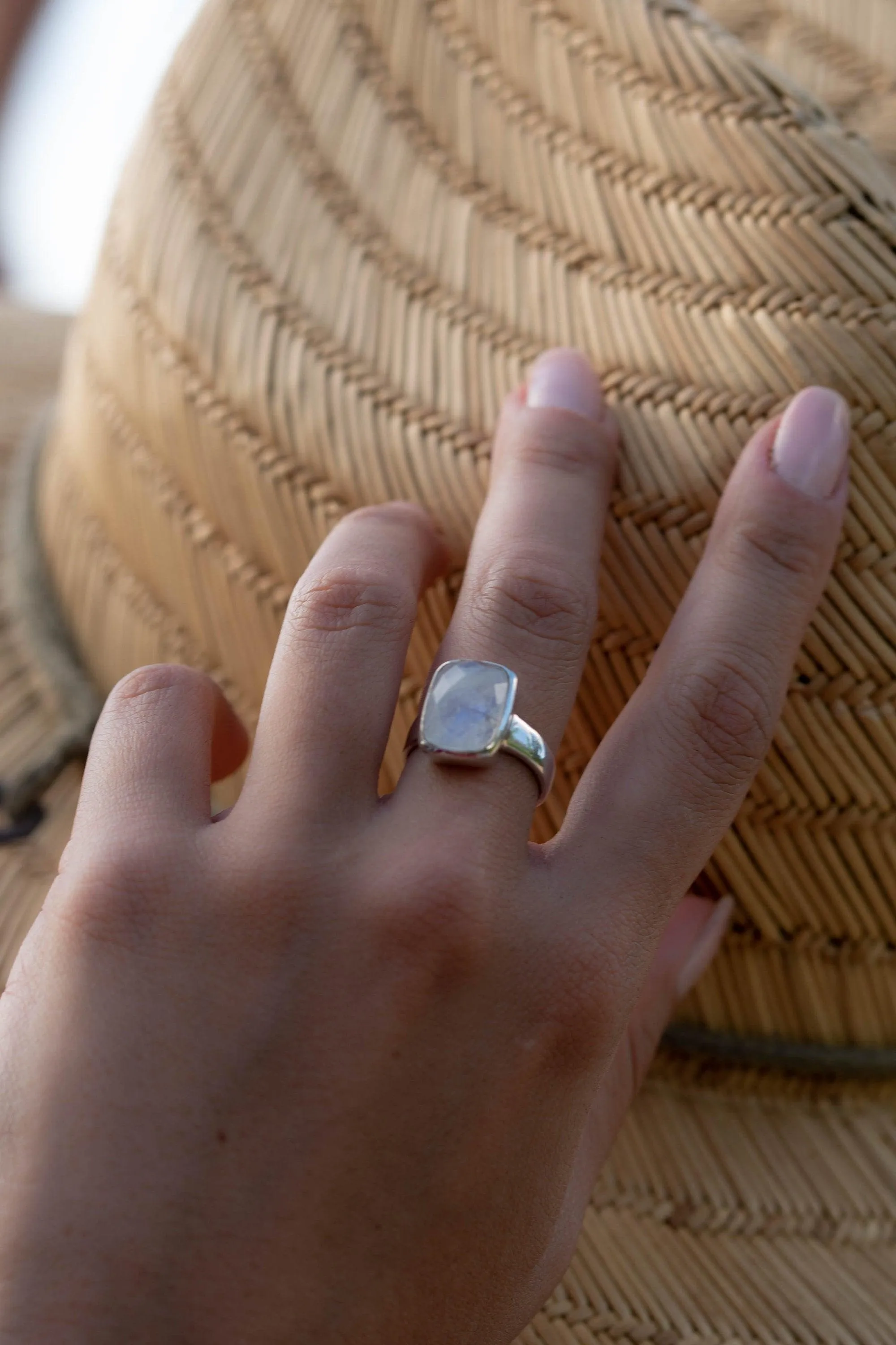 Sterling Silver Rings Moonstone Rectangular Ring ~ Sterling Silver 925 ~ MR221