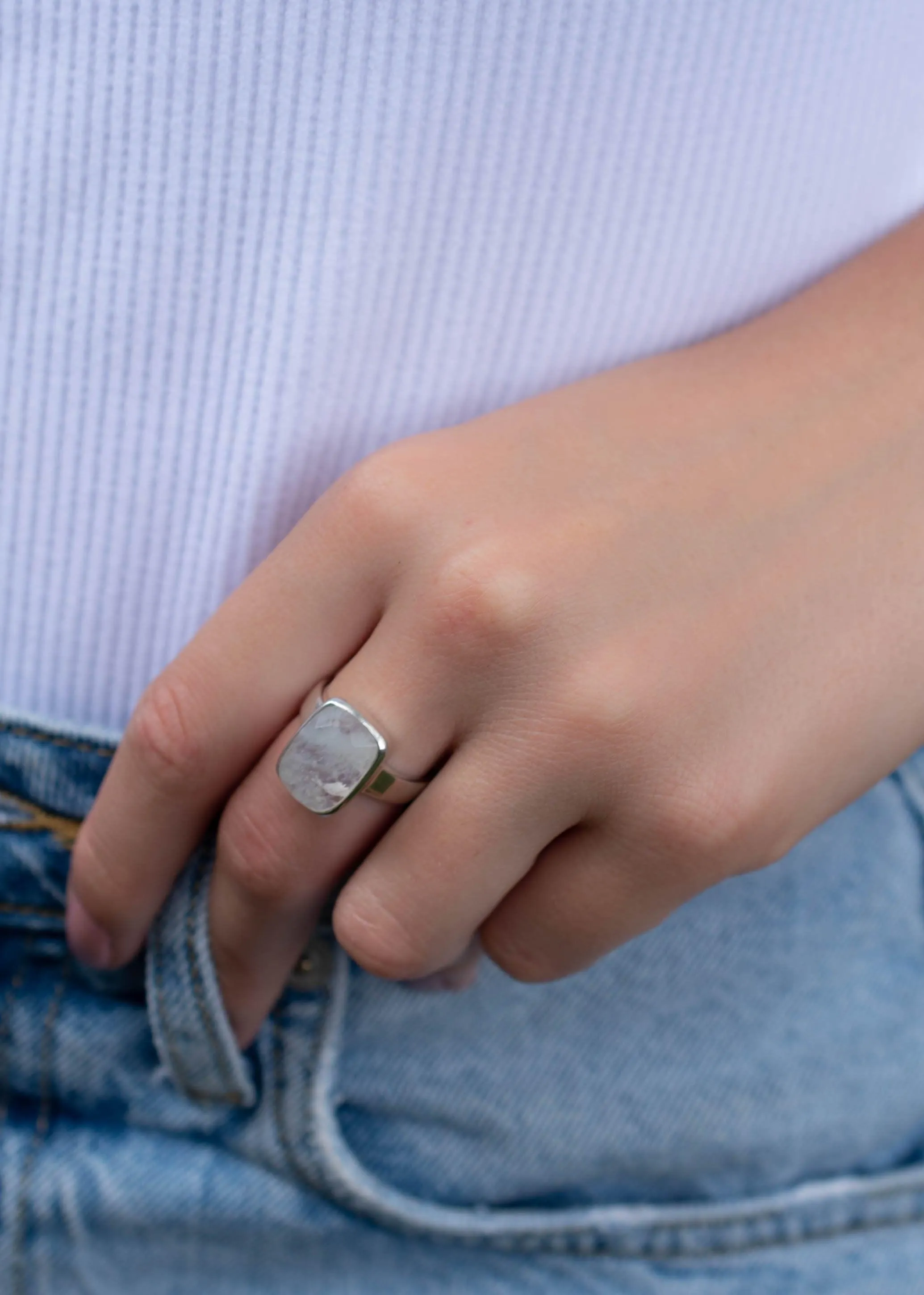 Sterling Silver Rings Moonstone Rectangular Ring ~ Sterling Silver 925 ~ MR221