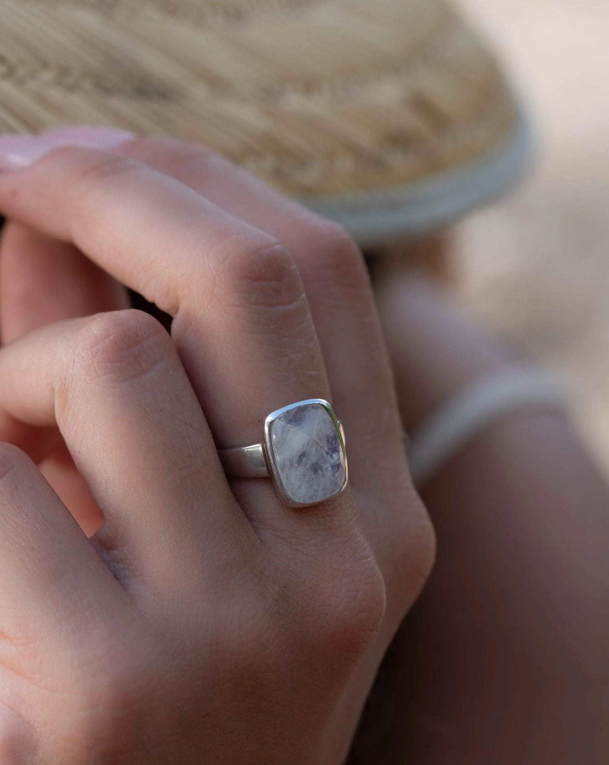 Sterling Silver Rings Moonstone Rectangular Ring ~ Sterling Silver 925 ~ MR221